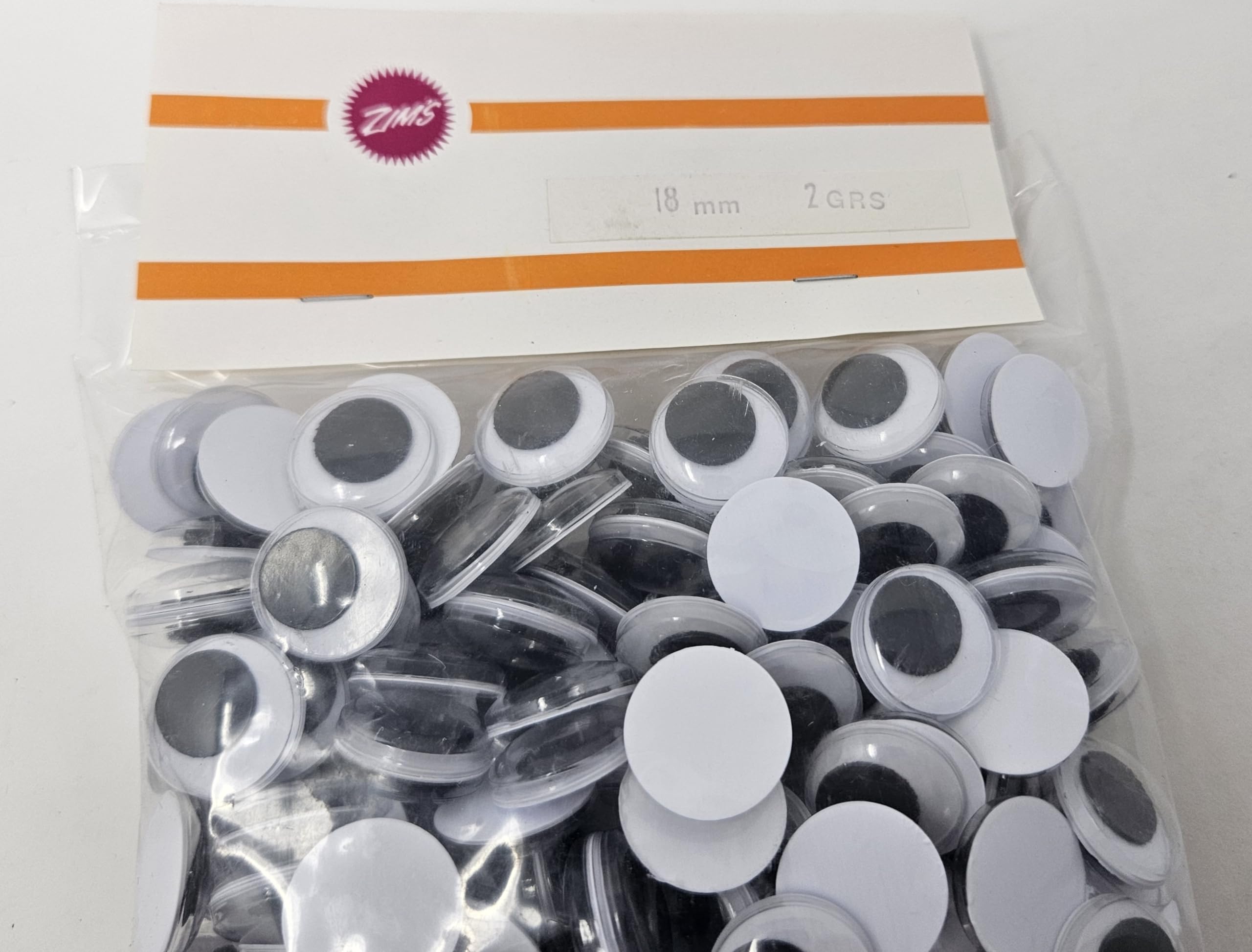 Zim's 18mm Round Paste-On Glue-On Moving Wiggle Googly Plastic Eyes for Craft Dolls or Puppets (Pack of 288)