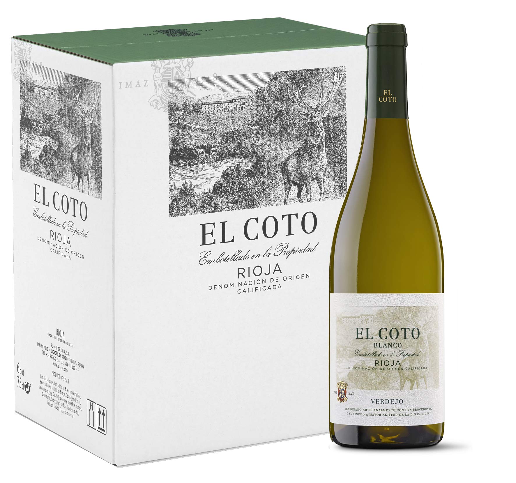 El Coto Verdejo blanco | Vino blanco DOC Rioja | Variedad Verdejo | Fino e Intenso | Caja 6 botellas 750 ml