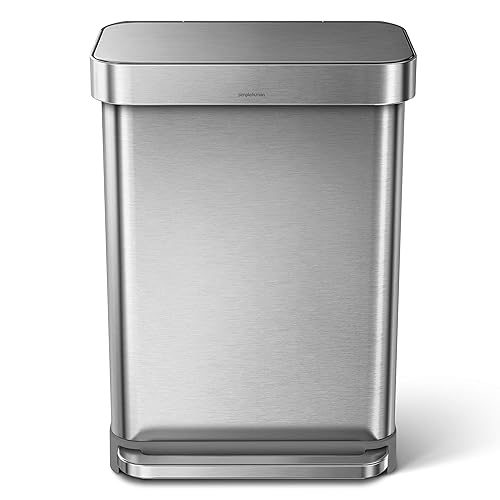 Miniatura 5 de Simplehuman - Cubo de basura rectangular para cocina de 55 litros  145 galones a pedal con tapa de cierre suave de acero inoxidable pulido