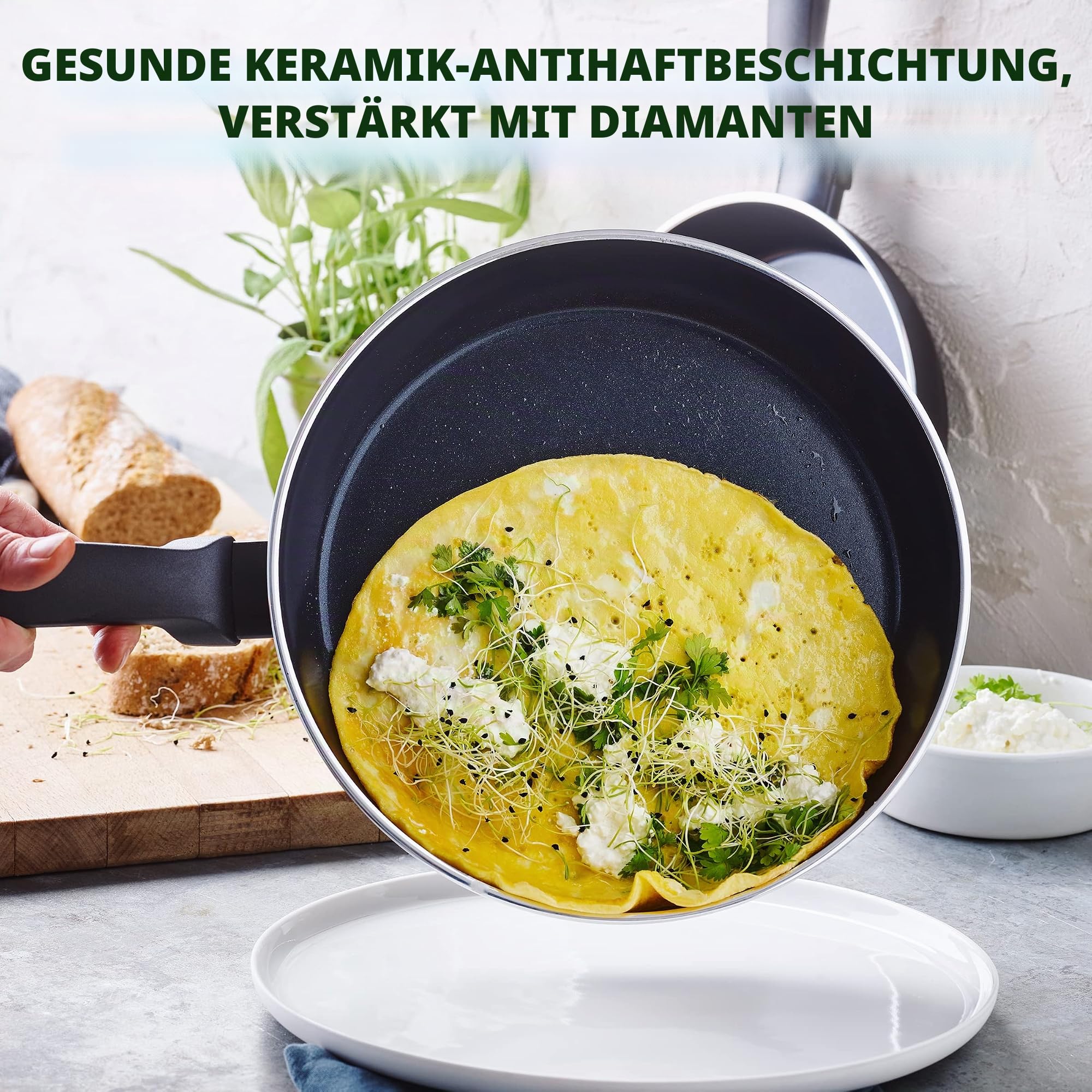 GreenPan Torino Gesunde antihaftbeschichtete Keramik Bratpfanne 24 cm, PFAS-frei, Induktion, Backofenfest bis 160°C, spülmaschinenfest, Schwarz