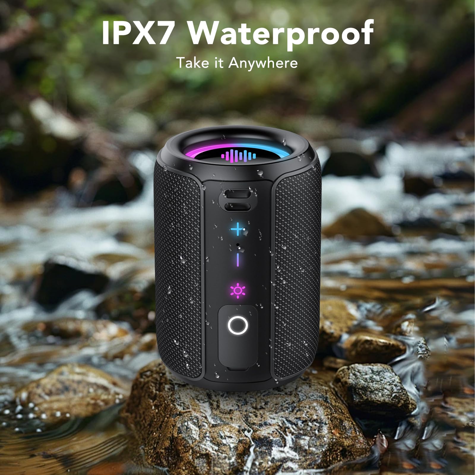Cassa Bluetooth Portatile Potente 15W, Mini Altoparlante Bluetooth 5.4, IPX7 Impermeabile, Luci LED Colorate, Bassi Potenti, 12 Ore di Autonomia, Accoppiamento TWS, Speaker Bluetooth da Esterno Feste