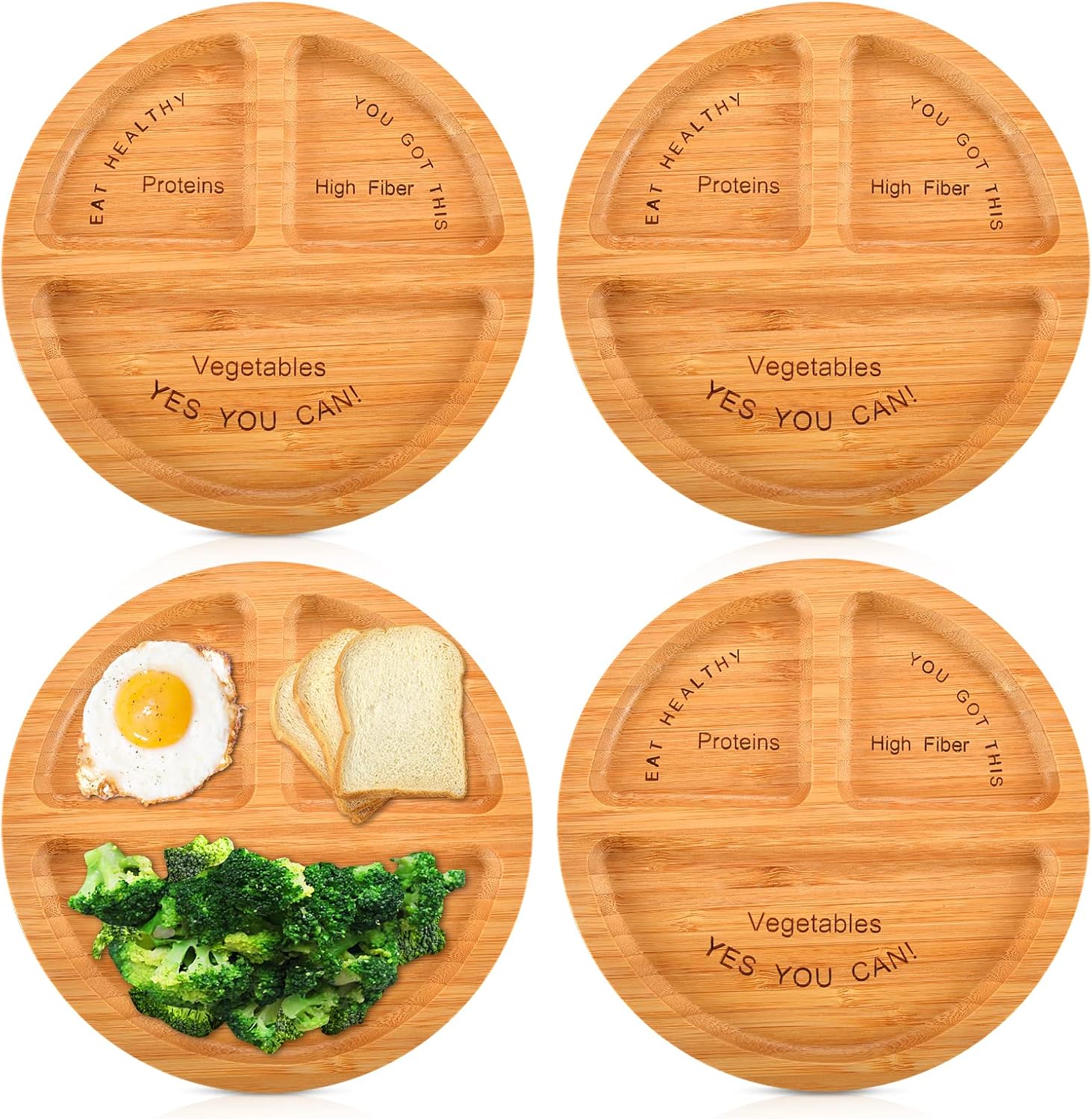 4 Pcs Wood Bariatric Plates for Portion Control Portion Plate Bariatric
