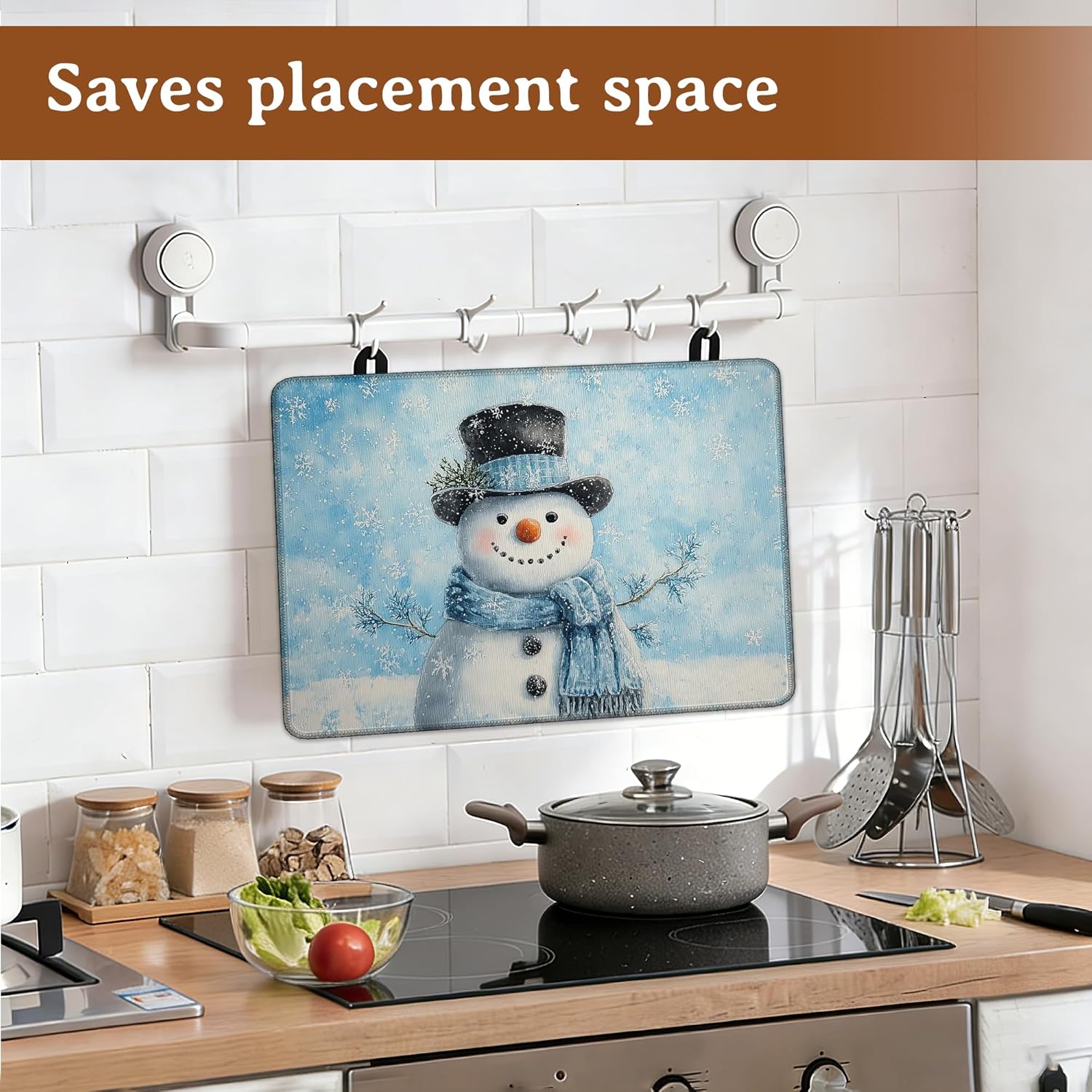 Stove Top Cover for Electric Stove,Christmas Snowman Heat Resistant Glass Cooktop Cover for Kitchen Countertop Protector Dish Drying Mat 28.5×20.5in