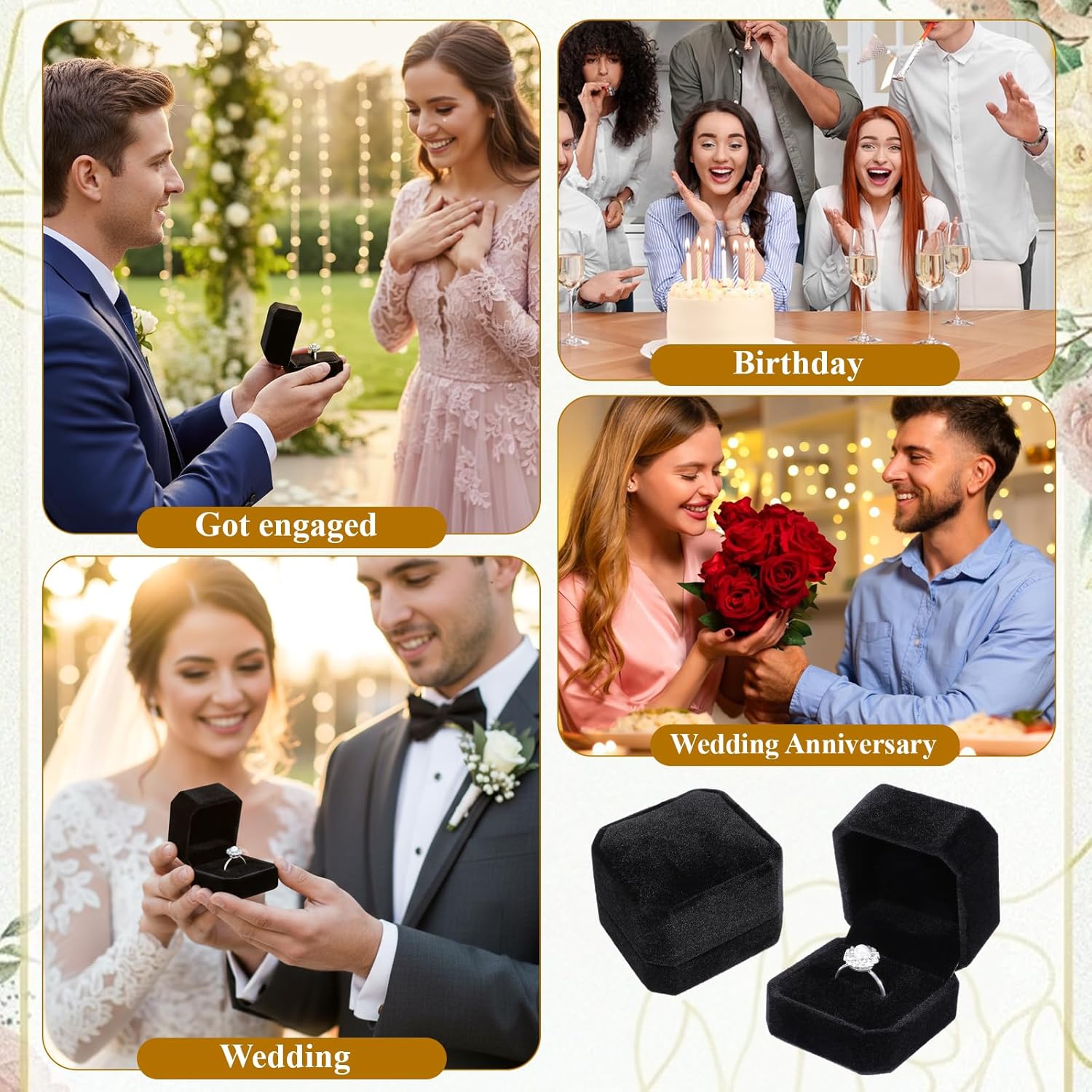 36 Pcs Black Velvet Ring Boxes Bulk, 2.13 x 1.97 x 1.54 Inch Rings Case Earring Storage Holder Jewelry Gift Display Case for Christmas, Engagement, Wedding, Birthday, Valentine's Day
