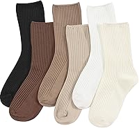 DUKUTOKU Women's Cotton Crew Socks Size 7-9 - Cute Maillard Fall Colors, Breathable Workout & Casual 6 Pack
