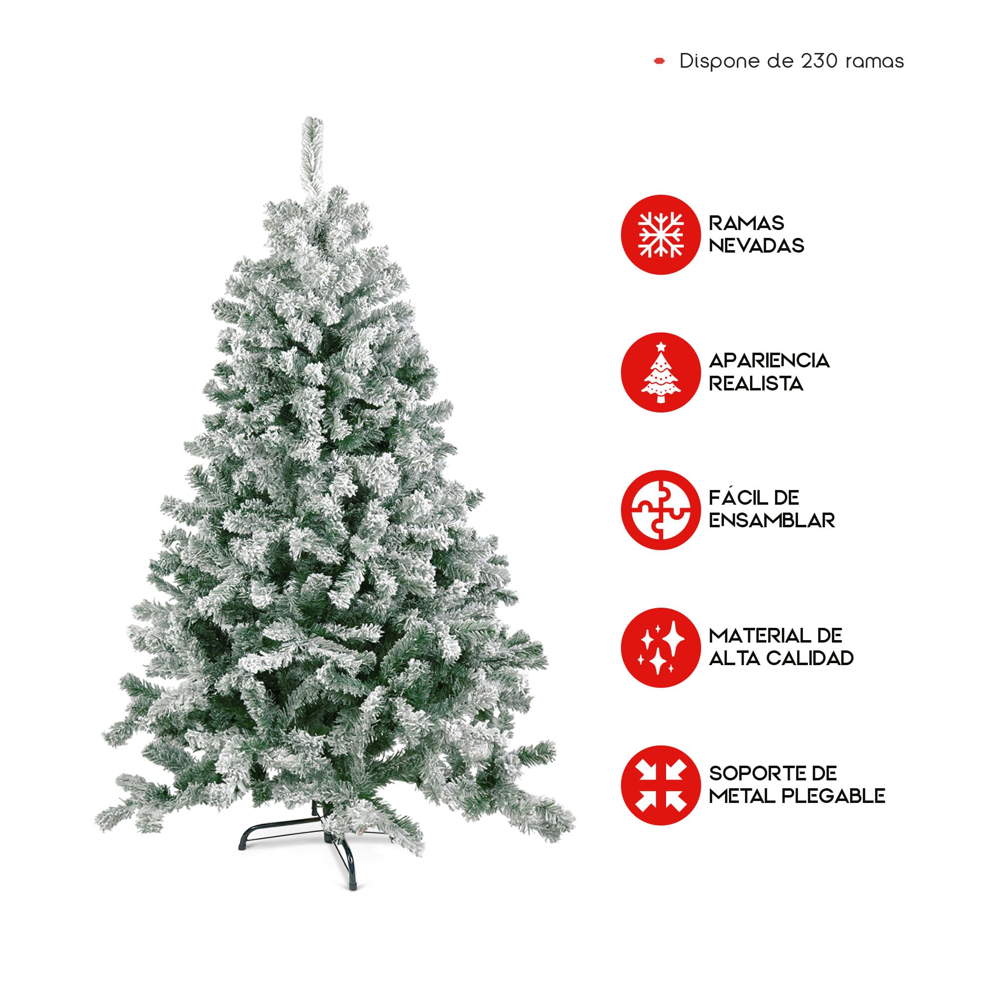 TIENDA EURASIA – Arbol de Navidad Nevado | Color Verde y Blanco | Hierro y PVC | Arbol de Navidad | Soporte de Pie Metálico | Medidas 150, 180 y 210 cm (150 cm - 230 Ramas)