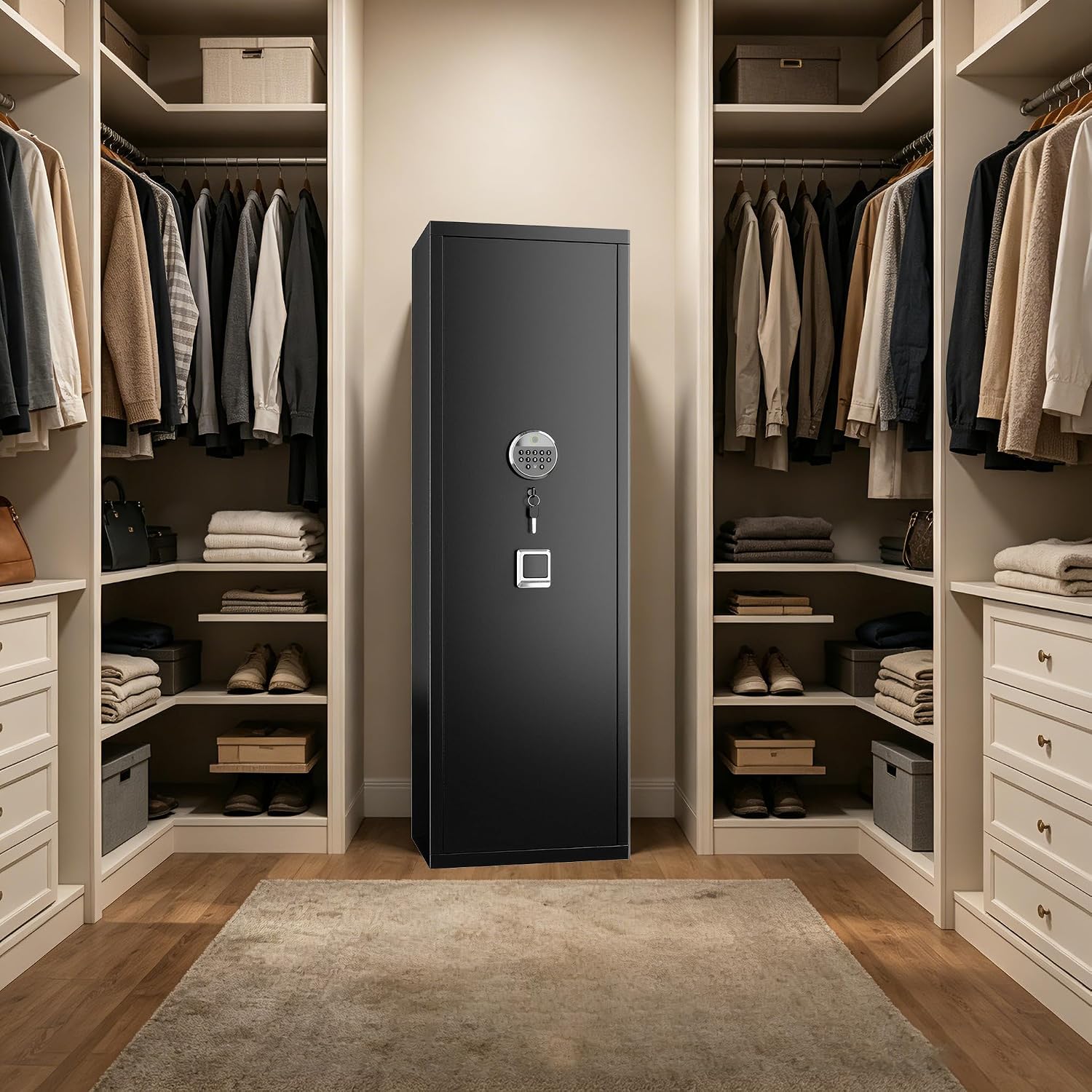[No Assembly Required]8-12 Fingerprint Gun Safe for Rifles and Pistols,Gun Safes for Rifle and Password Lock, Gun Cabinet for Home with Adjustable Shelves, Biometric Heavy Duty Long Gun Safe,57" High