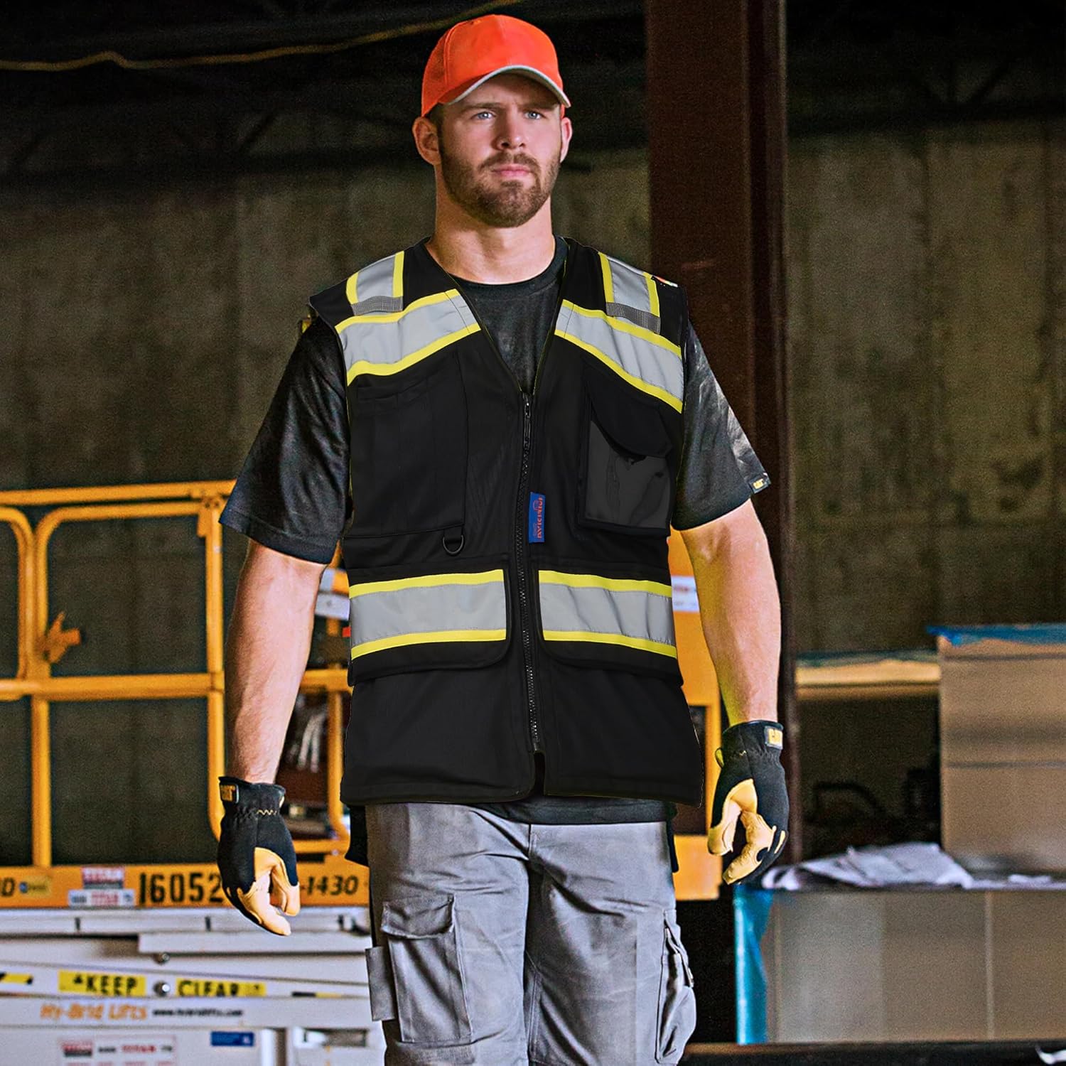 A-SAFETY High Vis Reflective Safety Vest for Men Women Zipper Ipad Pockets Mesh Construction Apparel Neon Vest for Work - Image 3