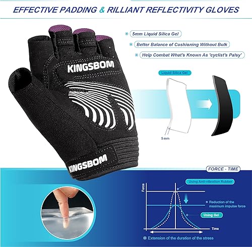 Miniatura 3 de KINGSBOM Guantes de ciclismo transpirables, guantes de bicicleta que absorben los golpes con almohadilla de gel de silicona ligera, guantes de