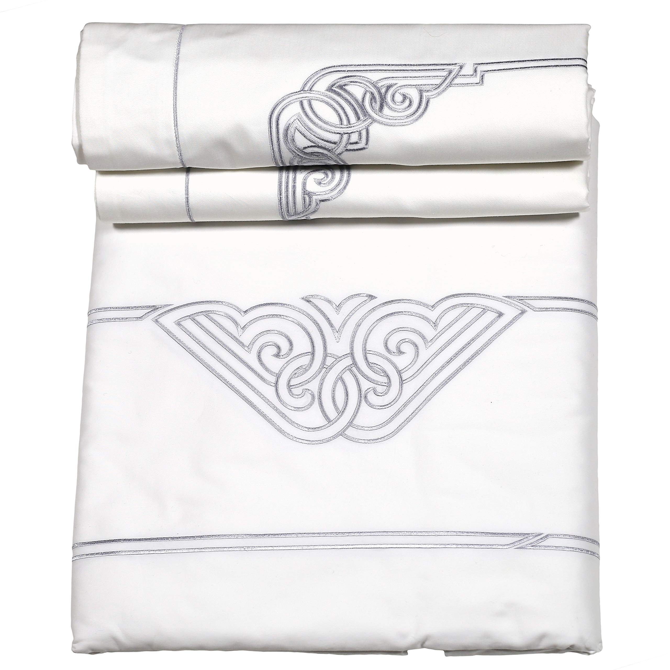 Housse de couette 260x240 satin de coton blanc brodé luxe