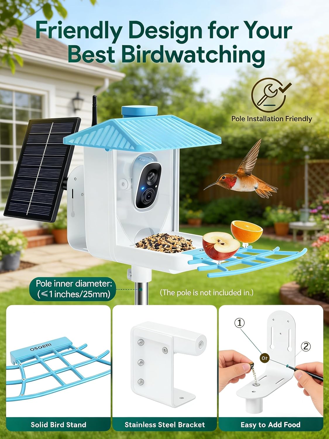 Smart Bird Feeder with Camera, Bird House Camera with Solar Panel, AI Identification, Auto Capture & Real-time Notifications, Ideal Gift for Birds Lovers,Parents,Friends