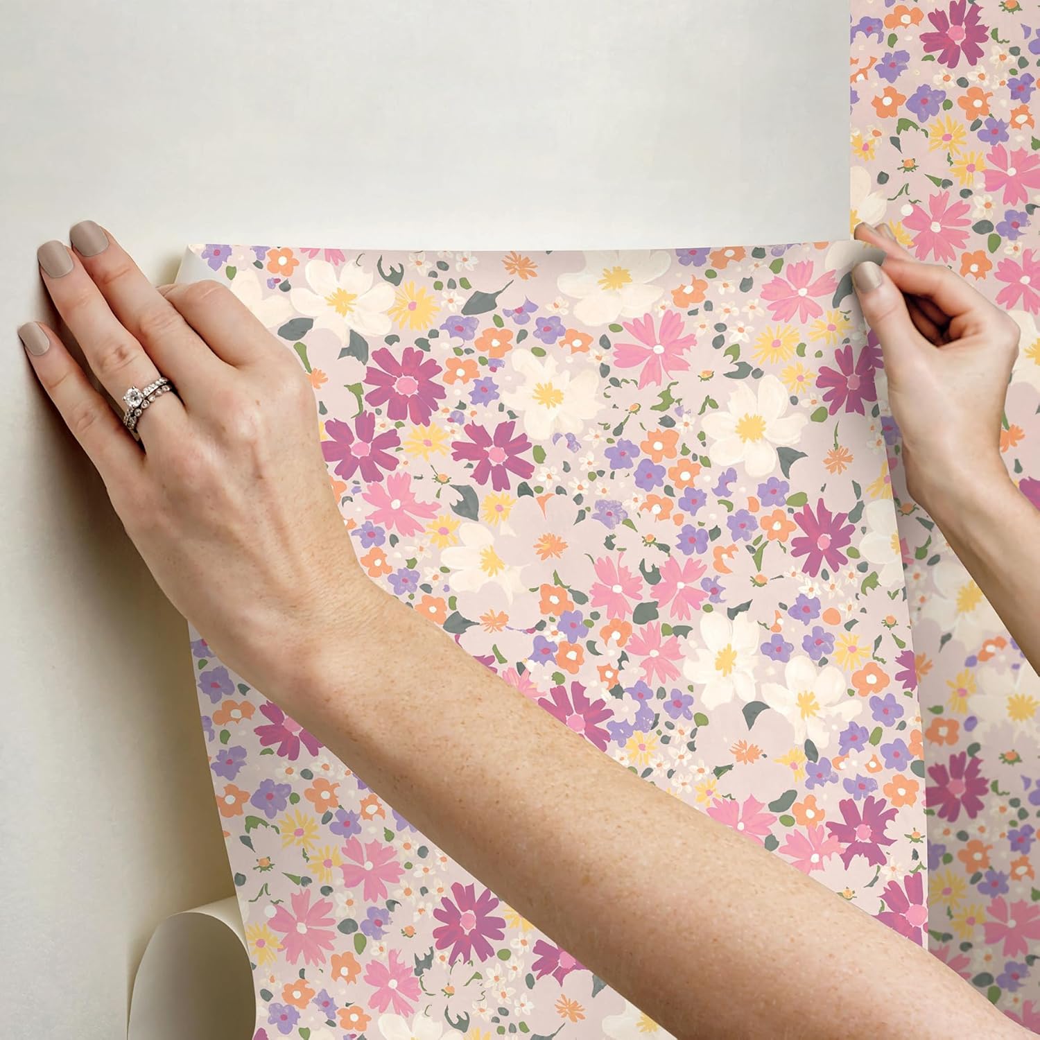 Wildflower Impressions Magenta Peel and Stick Wallpaper by RoomMates, RMWS1252