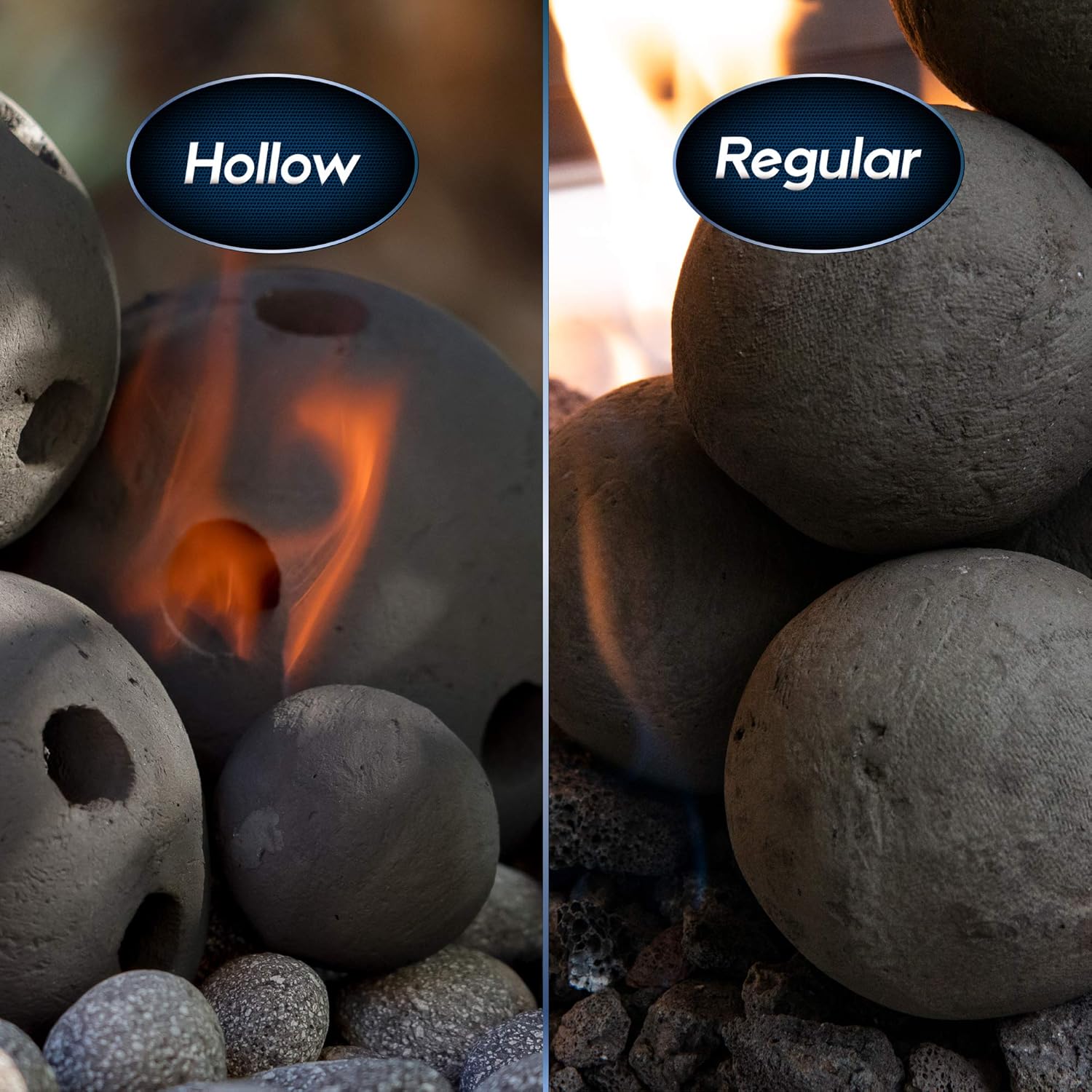 Ceramic Fire Balls | Mixed Set of 23 | Modern Accessory for Indoor and Outdoor Fire Pits or Fireplaces – Brushed Concrete Look | Charcoal Gray