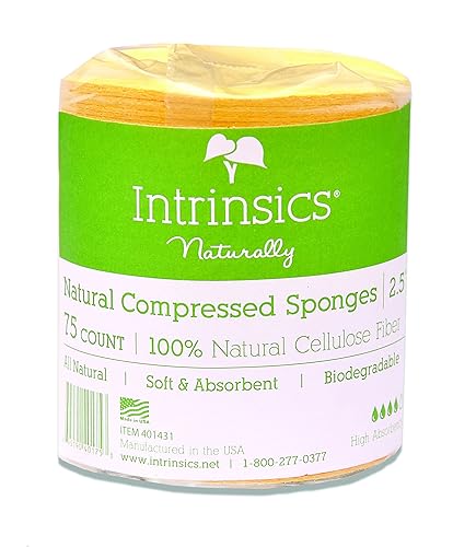 Intrinsics Esponjas de celulosa comprimida natural Intrinsics para rostro de 2.5 pulgadas - 75 unidades