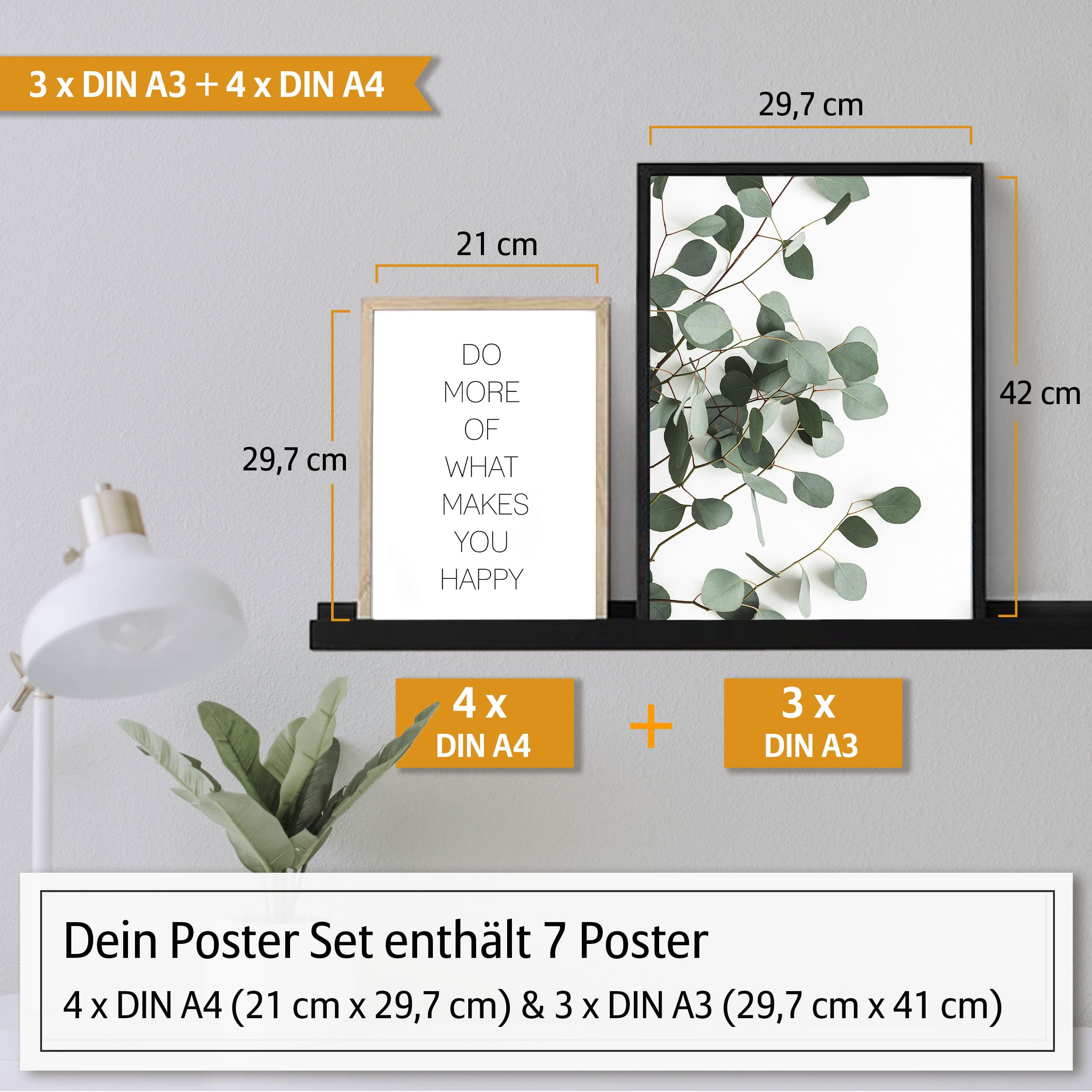 Hyggelig Home Premium Poster Set - Eukalyptus - mit Rahmen schwarz