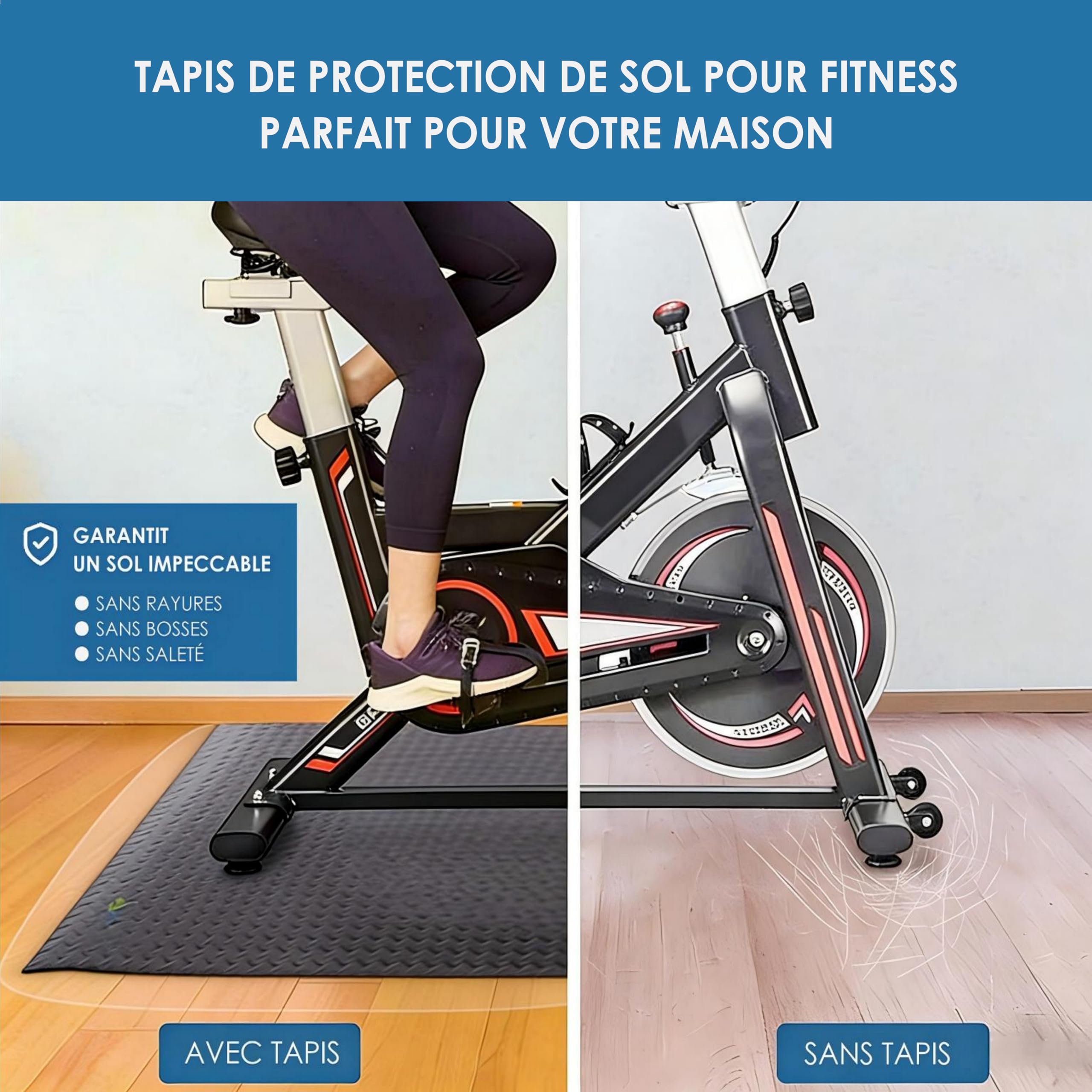 Tapis de Protection Sol Fitness EVA 200x100x0,7cm – Antidérapant et Antivibration pour Tapis de Course, Vélo d’Appartement, Rameur et Appareils de Gym – Noir/Gris/Bleu – Set 1/2/4