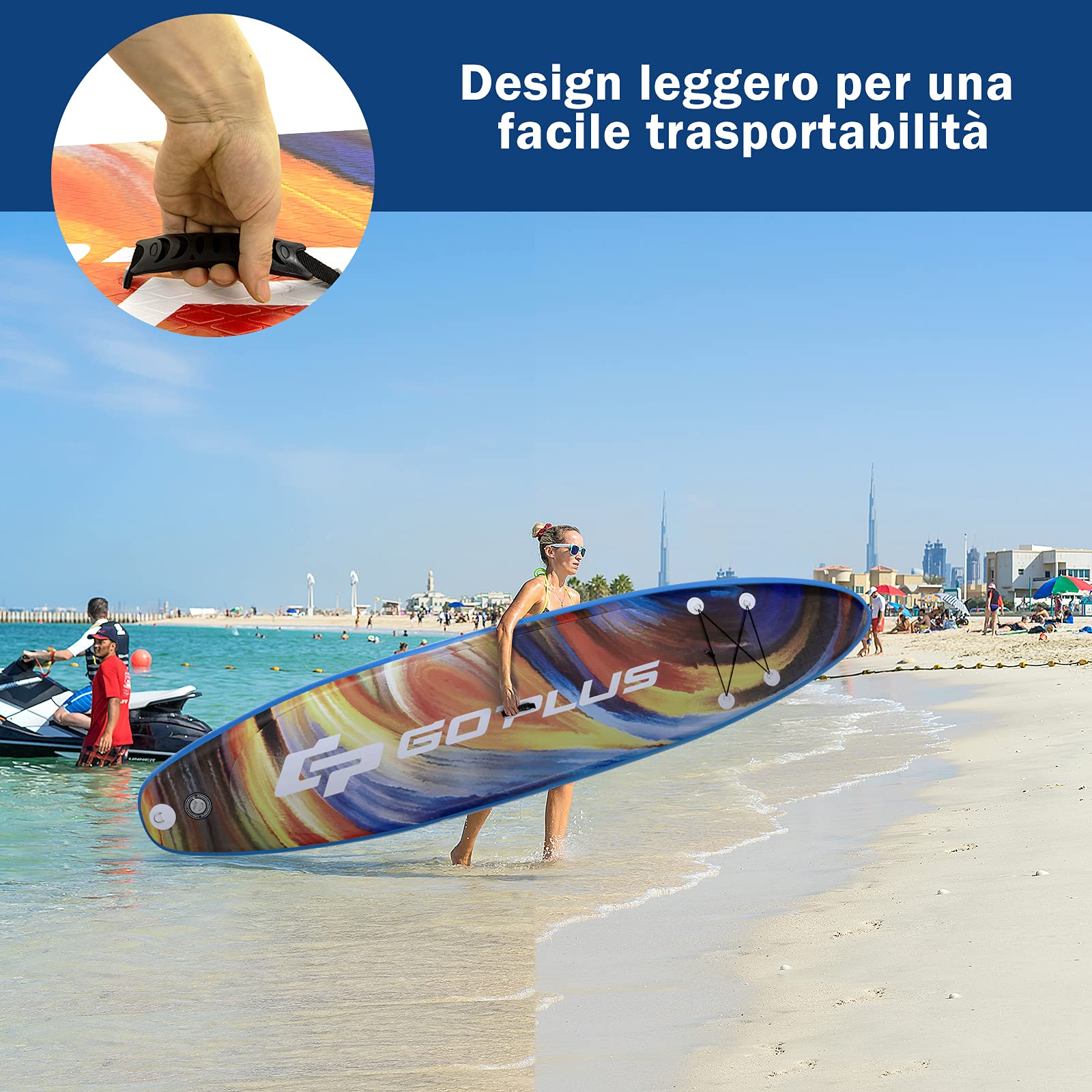 COSTWAY SUP Gonfiabile 335/320 cm, Stand Up Paddle Gonfiabile con Pinne, Leash, Pagaia, Pompa, Kit di Riparazione e Borsa, Carico Massimo 120 kg