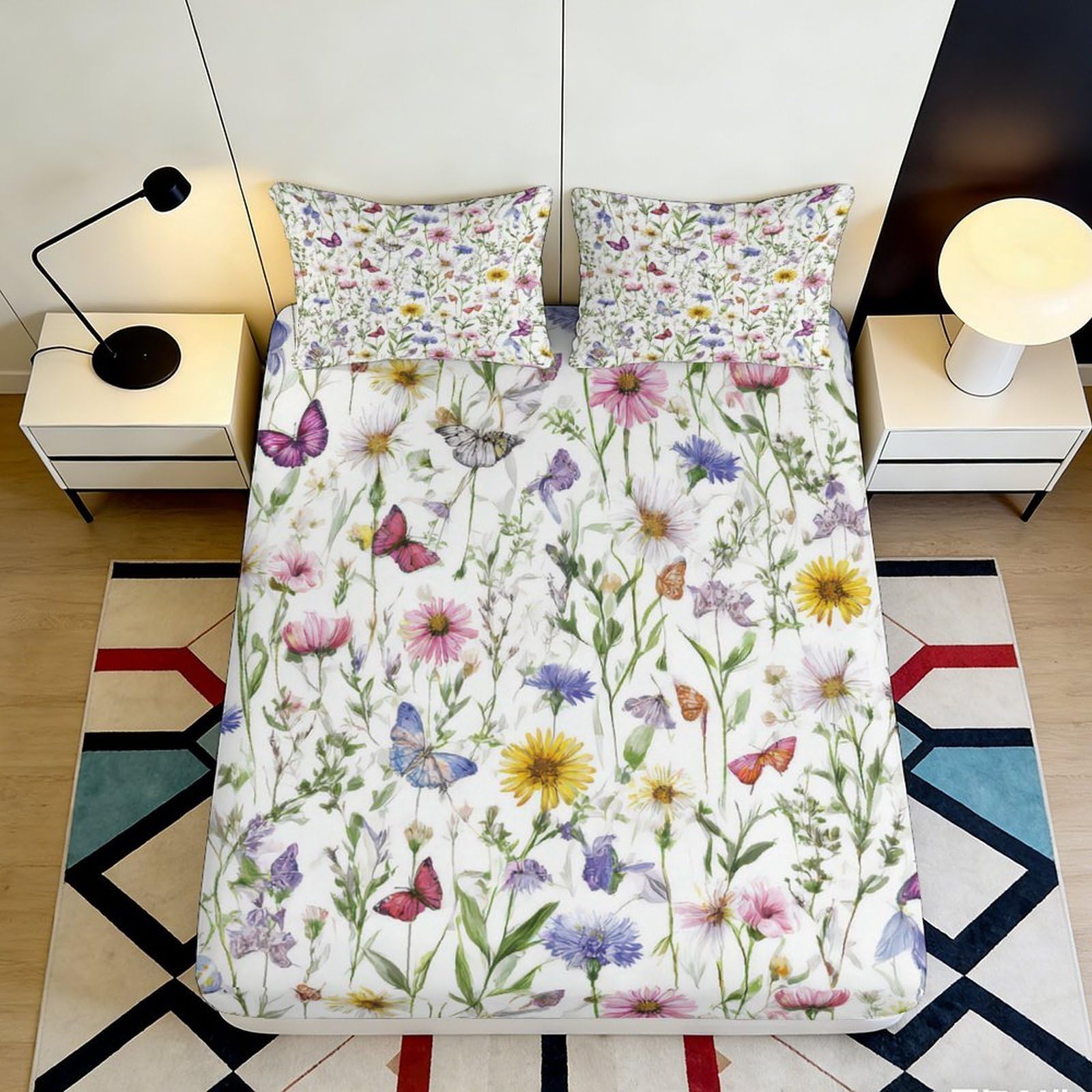 Jqzkxnhpbr Style-5 3D Printed Floral Butterfly Fitted Sheet Microfiber Soft Breathable Wildflower Bed Cover For Bedroom Dorm Decoration 90X200x25cm