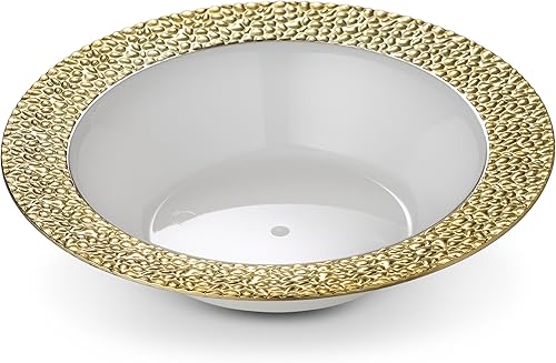 Miniatura 9 de 16 platos de 9 pulgadas Laura Stein Designer Vajilla de plástico pesado de alta calidad con borde dorado, plato de fiesta y boda, serie Glitz,