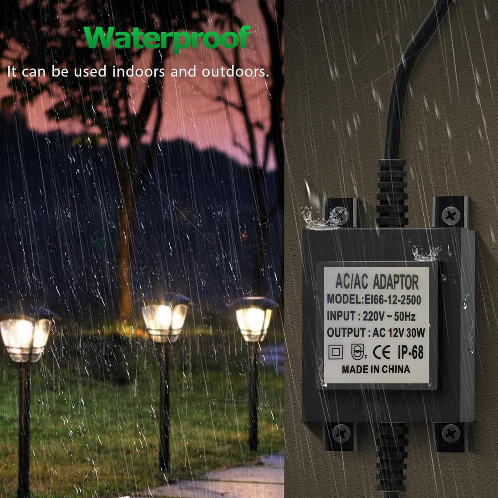 LED Trafo 12V Netzteil AC/AC 30W, Außen Steckernetzteil Transformator IP68,Transformator 220v 12v mit Stecker, led netzteil für LED-Beleuchtung und Teichpumpen
