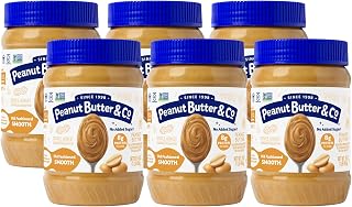 Peanut Butter & Co. Old Fashioned Smooth Peanut Butter, 16oz Pack of 6 - Non-GMO, Gluten-Free, Vegan, No Sugar Added, 8g Protein