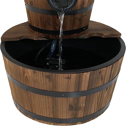 Miniatura 18 de Sunnydaze - Fuente de agua de barril de madera de 2 niveles, fuente de bomba de agua vintage de 34 pulgadas con bomba sumergible, para jardín