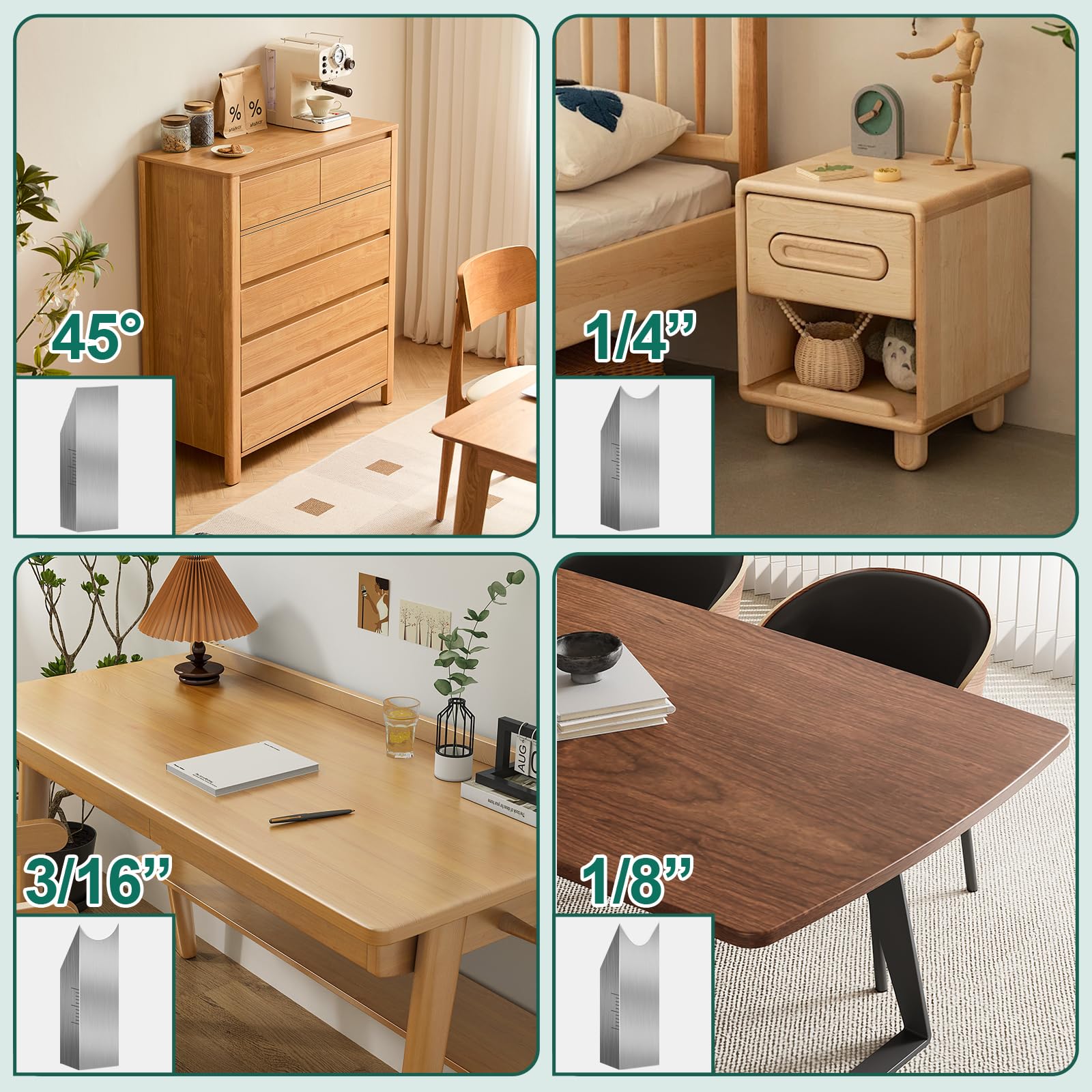 HYCHIKA Hobel Holz, Holz Kantenhobel für Holz, Fasenhobel für Holzbearbeitung, Kantenhobel mit 4 Schneidköpfen 45°/3/5/6mm, Ortungsblasen, Einhandhobel für Holzbearbeiter, Tischler, Schreiner