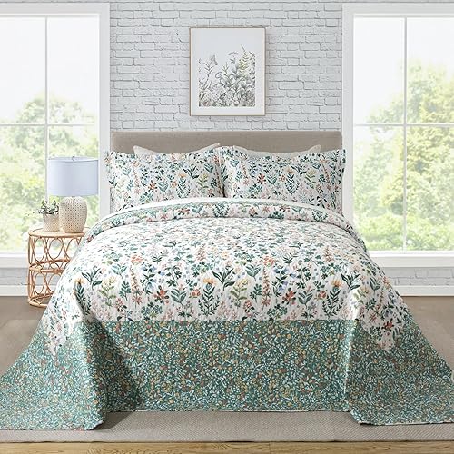 Miniatura 208 de Travan - Juego de edredón de 3 piezas reversible y ligero, ropa de cama con fundas de almohada para todas las estaciones, estampado floral marrón