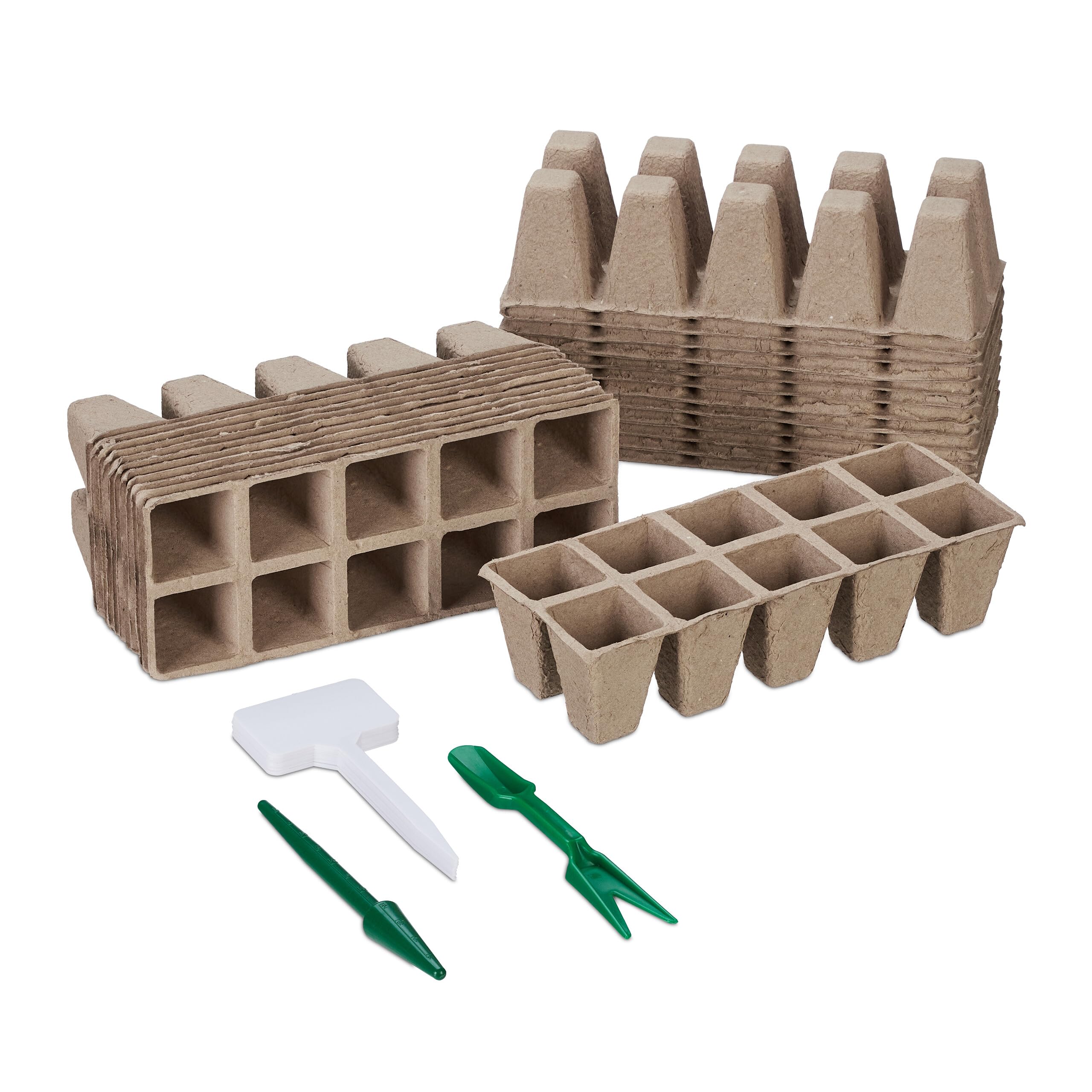 Relaxdays Set of 240 Growing Pots, Incl. Accessories, Biodegradable, Planting, Propagation, HWD: 5 x 3.5 x 3.5 cm, Brown, Paper