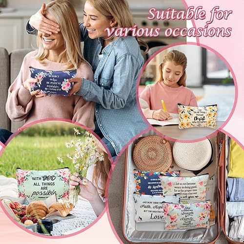 Miniatura 4 de 10 bolsas de maquillaje cristiano para lápices de la Biblia, funda de la Biblia, bolsas de cosméticos florales, regalos religiosos inspiradores para