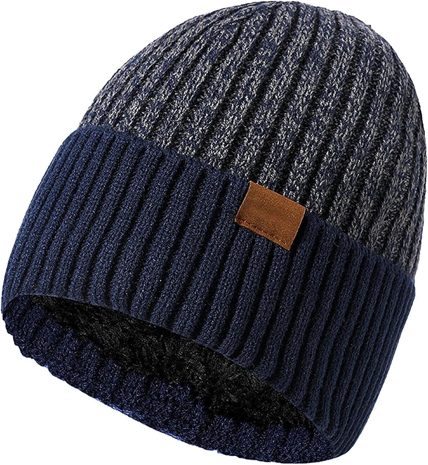 Zimowa Czapka Kobiety Mężczyźni Rozciągliwa Czapka Zimowa Z Mankietami W Paski Ciepłe, Grube, Dzianinowe Czapki Wiatroszczelne Czapka Damska Męska (Color : Blue, Size : One Size)