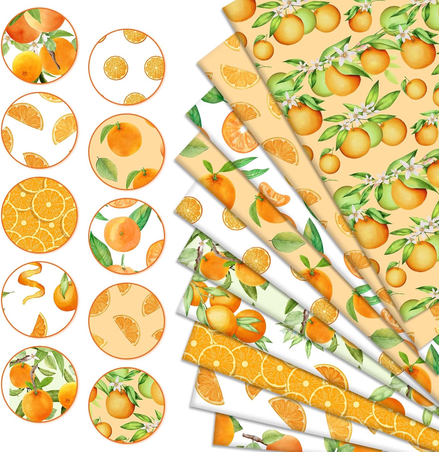 JarThenaAMCS 10 Pcs Orange Cotton Fabric Bundles 18 x 22 Inch Watercolor Fat Quarters Orange White Sewing Fabrics for DIY Craft Party Decor