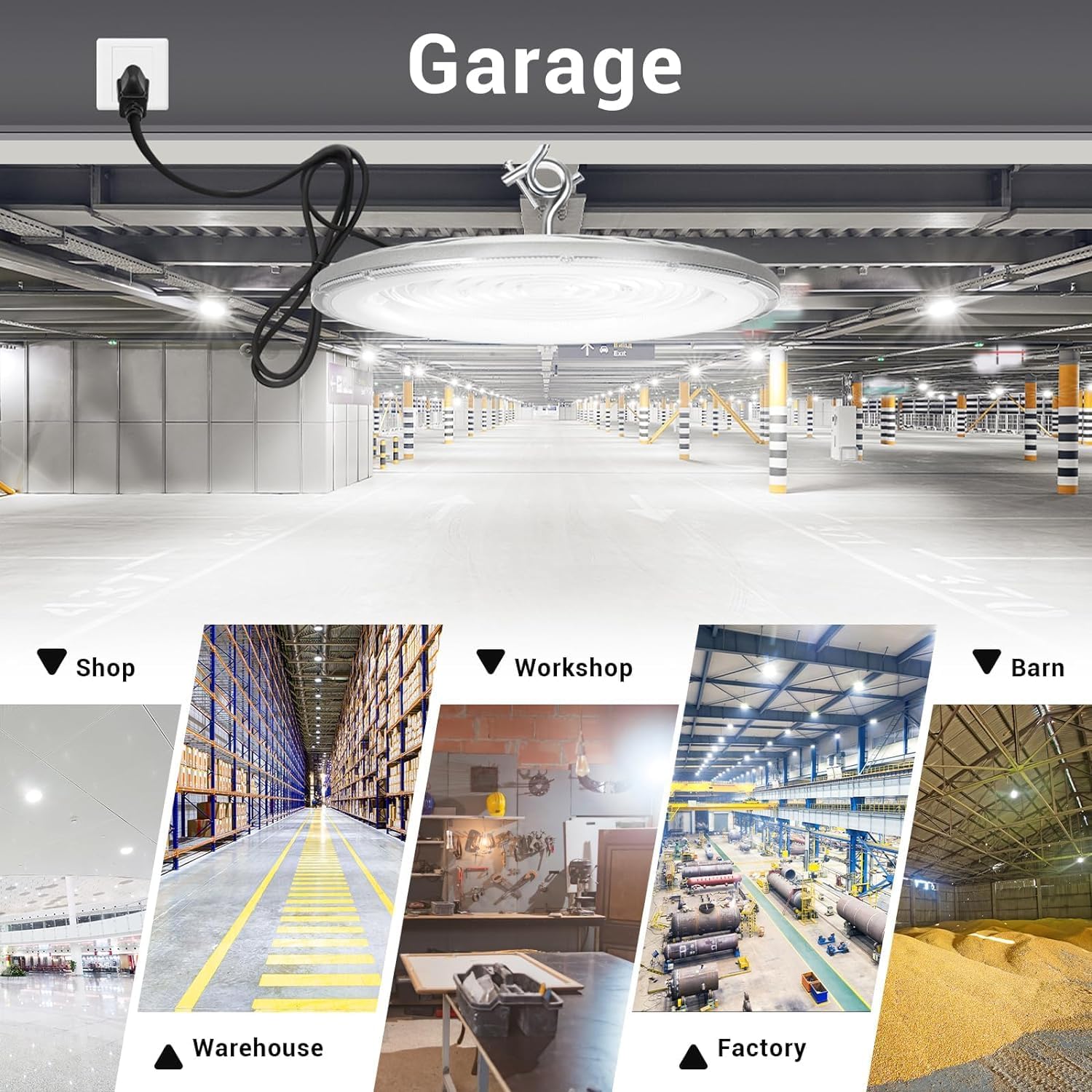 10 Pack 250W UFO Led High Bay Light,120VAC,5000K Daylight Commercial Bay Lighting,IP66 Waterproof,41050LM,1150W MH/HPS with Plug Area Light for Warehouse/Shop/Workshop/Barn/Gym/Factory