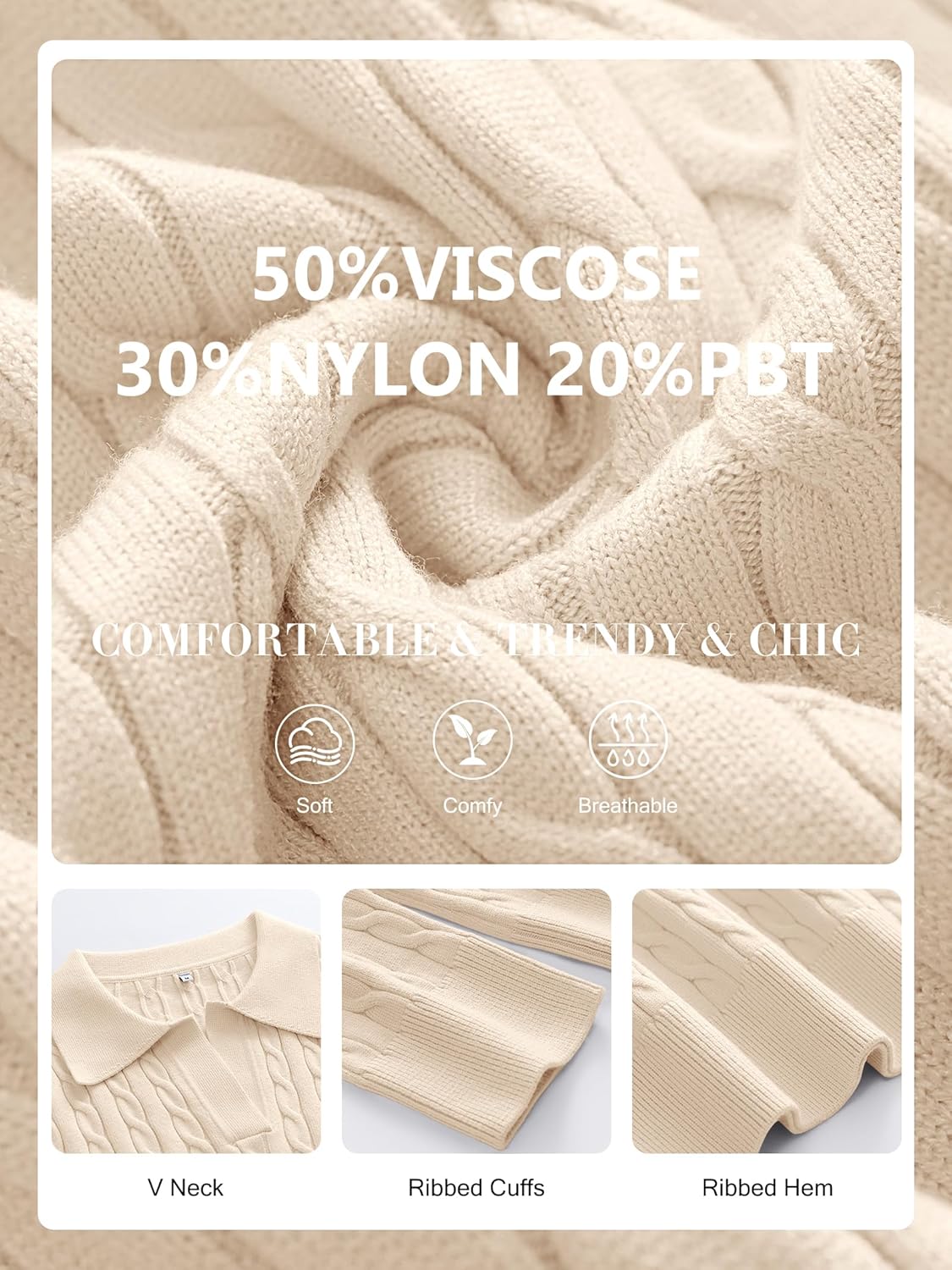 ANRABESS Womens Cable Knit Sweaters Long Sleeve V Neck Sweater Tops Casual Pullover Polo Shirts 2025 Fall Fashion Outfits - Image 7