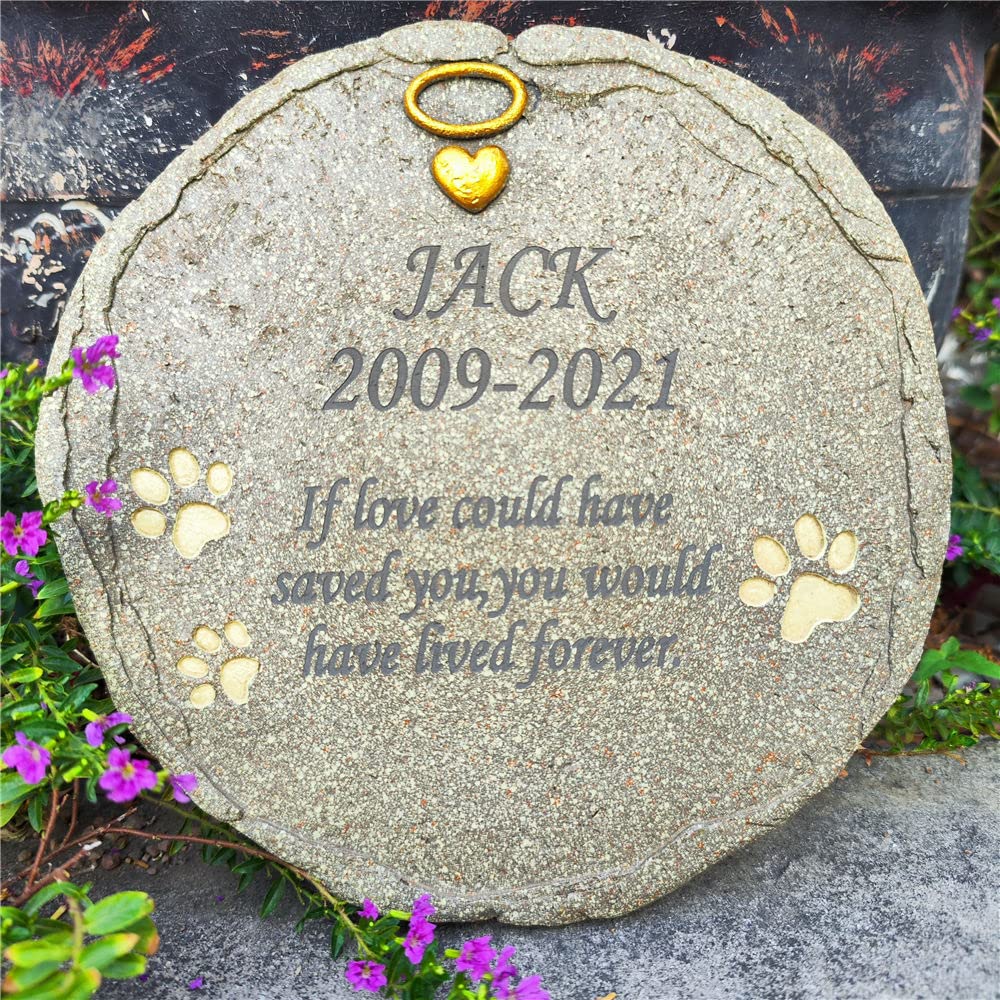 somiss Personalized Pet Dog Memorial Stones Plaques, Round Shaped Grave Markers Headstones Garden Stones Engraved with Name Dates and Quote for Pet Dog Sympathy Memorial Gifts Loss Gifts Outdoors