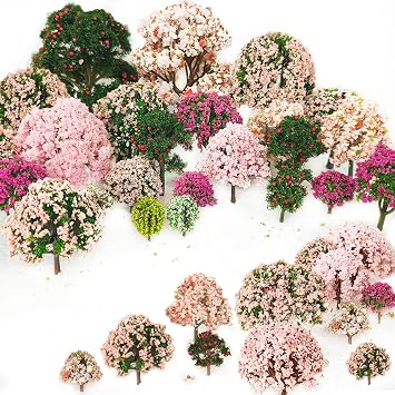 29pcs Mixed Model Trees, 1.5-4.8 inch4-12 cm, OrgMemory Fruit Trees, Ho Scale Trees, Model Train Scenery, Architecture Trees, Flower Trees with No Bases