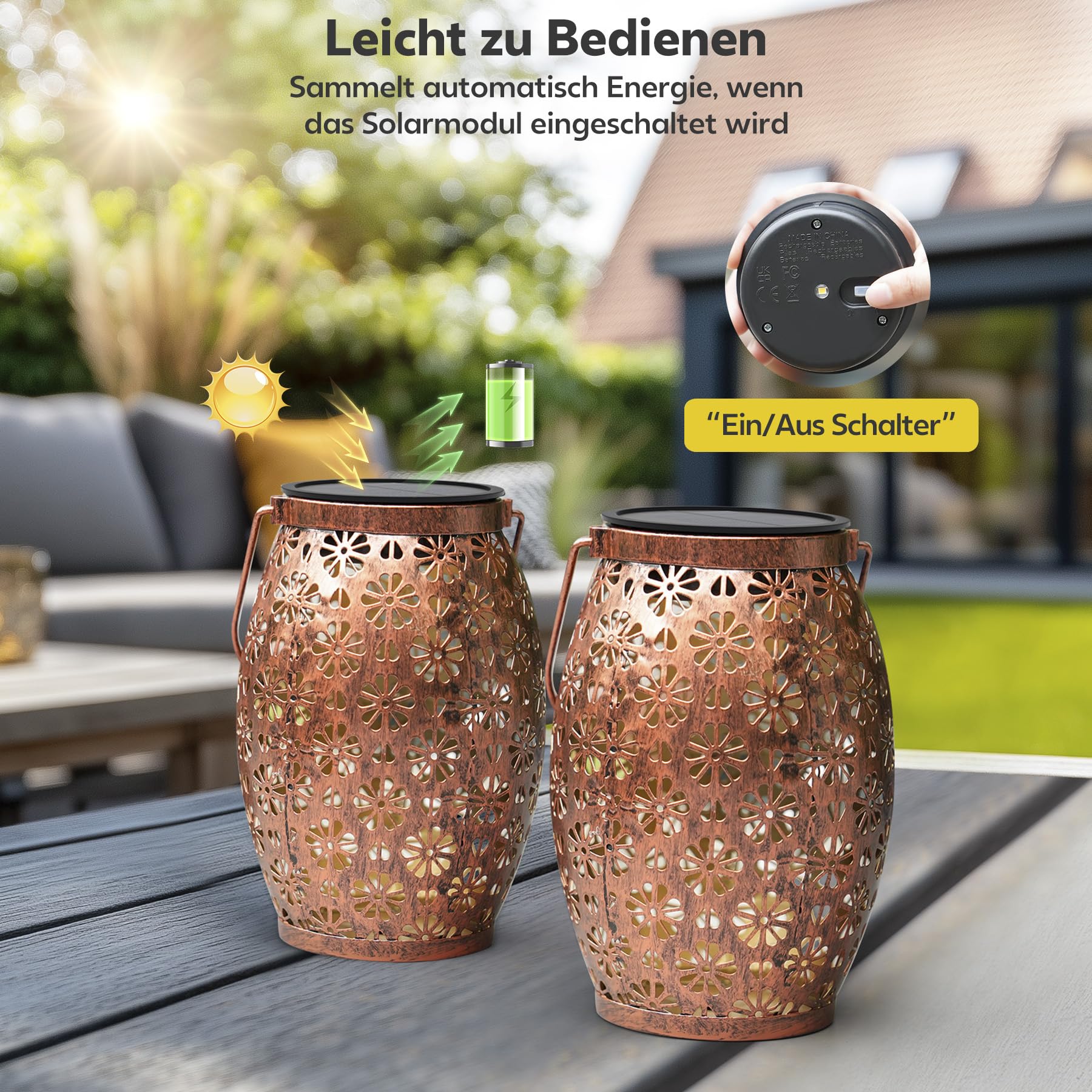 Bonsery Lanterna solare per esterni, 4 pezzi, in metallo, per esterni, da appendere, IP65, impermeabile, per esterni, decorazione da giardino, terrazza, balcone, esterno, ideale come regalo per le