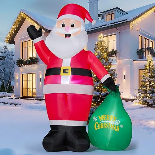JOYIN Decoración inflable de Papá Noel inflable de Navidad de 8 pies de alto para patio, decoración de Papá Noel inflable para sostener bolsas de