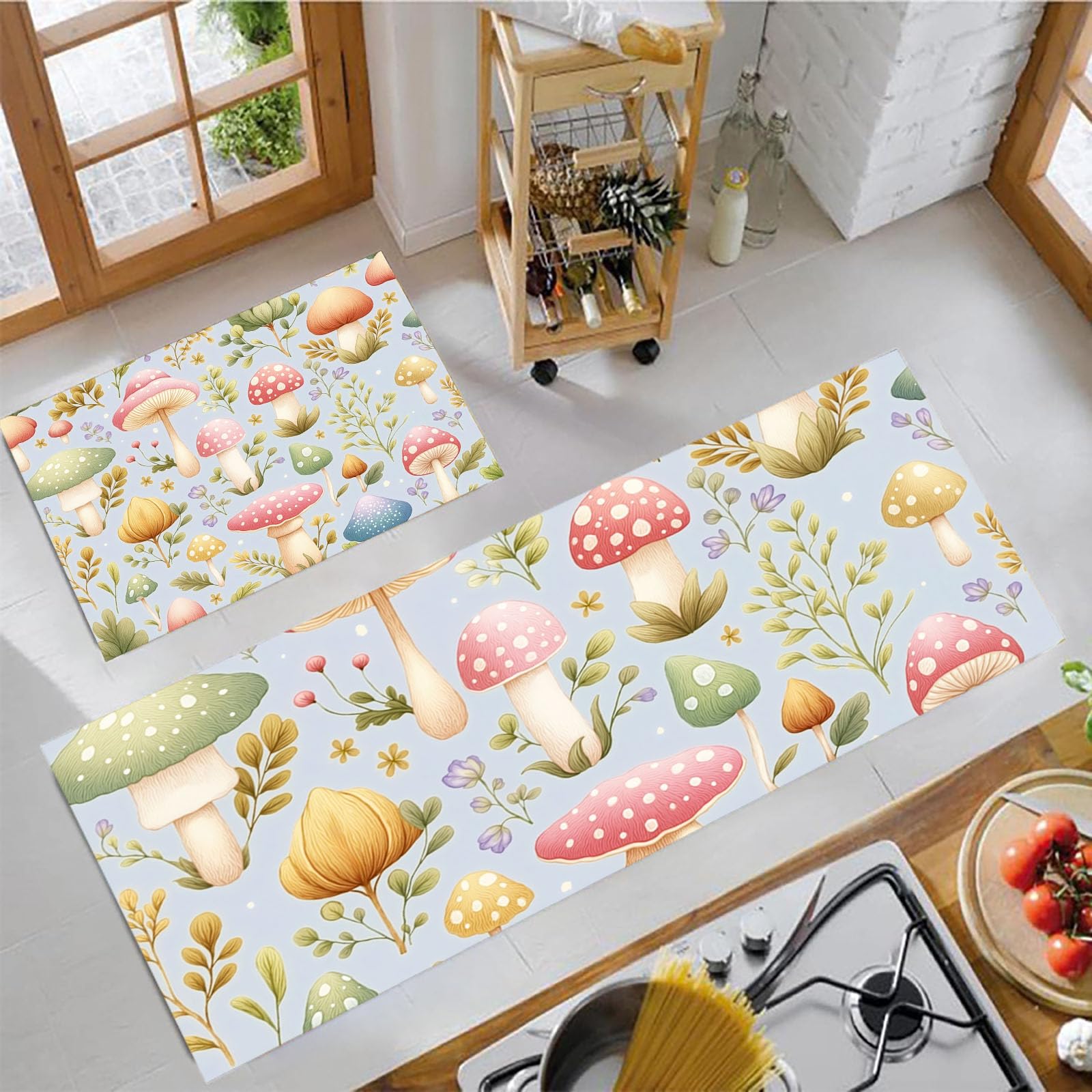 Tapis de cuisine anti-fatigue bleu clair tapis cuisine antiderapant lavable lot de 2