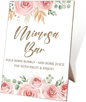 Mimosa Bar Sign,Wooden Sign with Stand,Blush Pink Floral Mimosa Bar Decorations,Fiesta Bar Decor,Bridal Shower Supplies,Bar Supplies,Party Decor,Bridal Shower Sign,Wedding Decor,Party Supplies,2