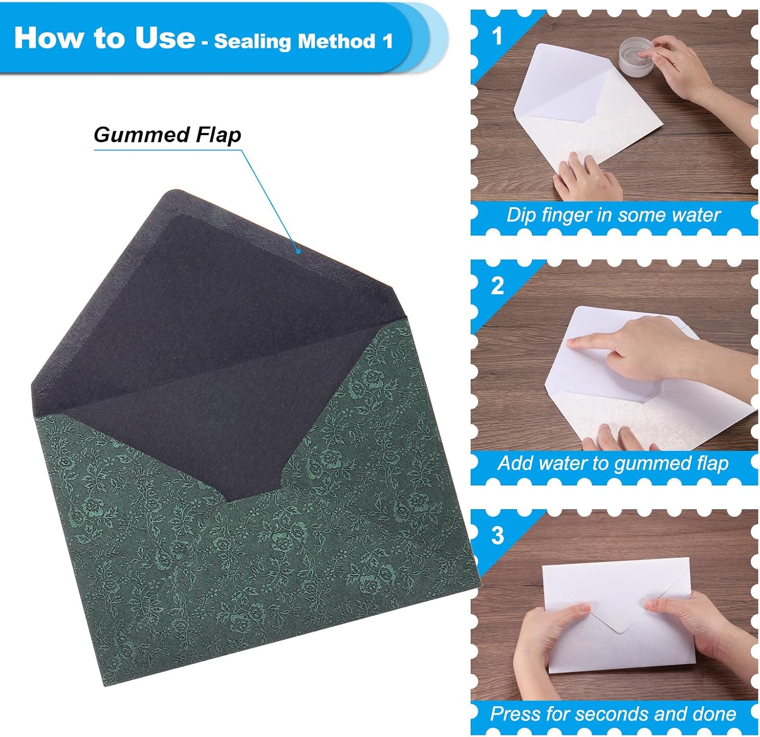 PATIKIL 5x7 Envelopes, 100Pcs A7 Size Glue V Flap Rose Invitation Envelopes with Gold Heart Stickers for Greeting Cards Wedding Invitations Graduation Birthday, Dark Green
