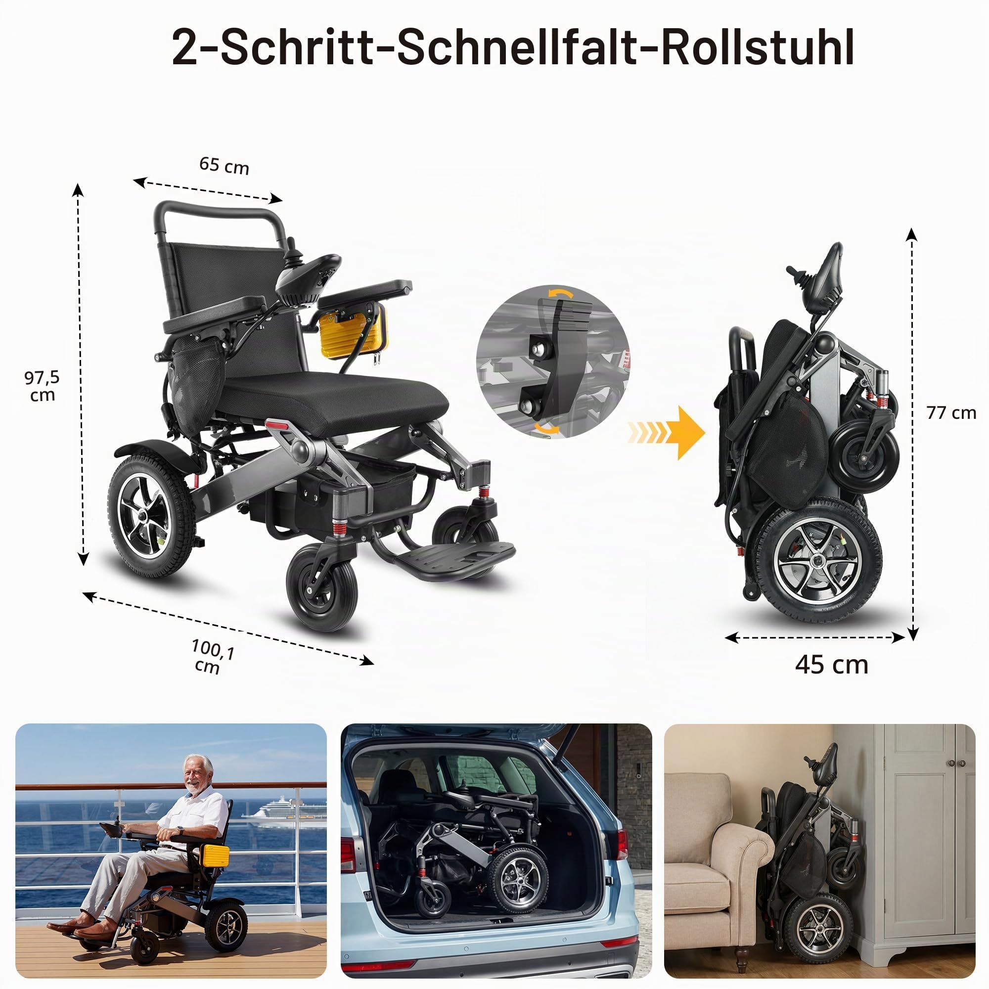 Elektrischer Rollstuhl Faltbar Leicht, 500W All-Terrain Elektrorollstuhl bis 180kg, 25Ah Premium Akku für 48km Reichweite, 13" Große Reifen Rollstuhl Elektrisch für Senioren & Autoreisen