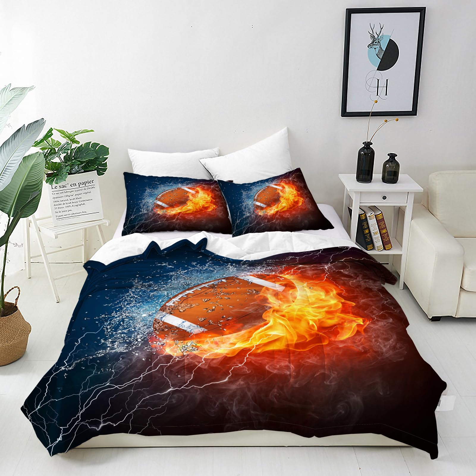 ANHOPE American Football Duvet Cover Set Soft Comforter Cover Set Sports Rugby Ball Print Pattern 3 Piece Bedding Set with Pillowcase All Season Quilt Cover with Zipper for Kids Adults Double Size โ image 1