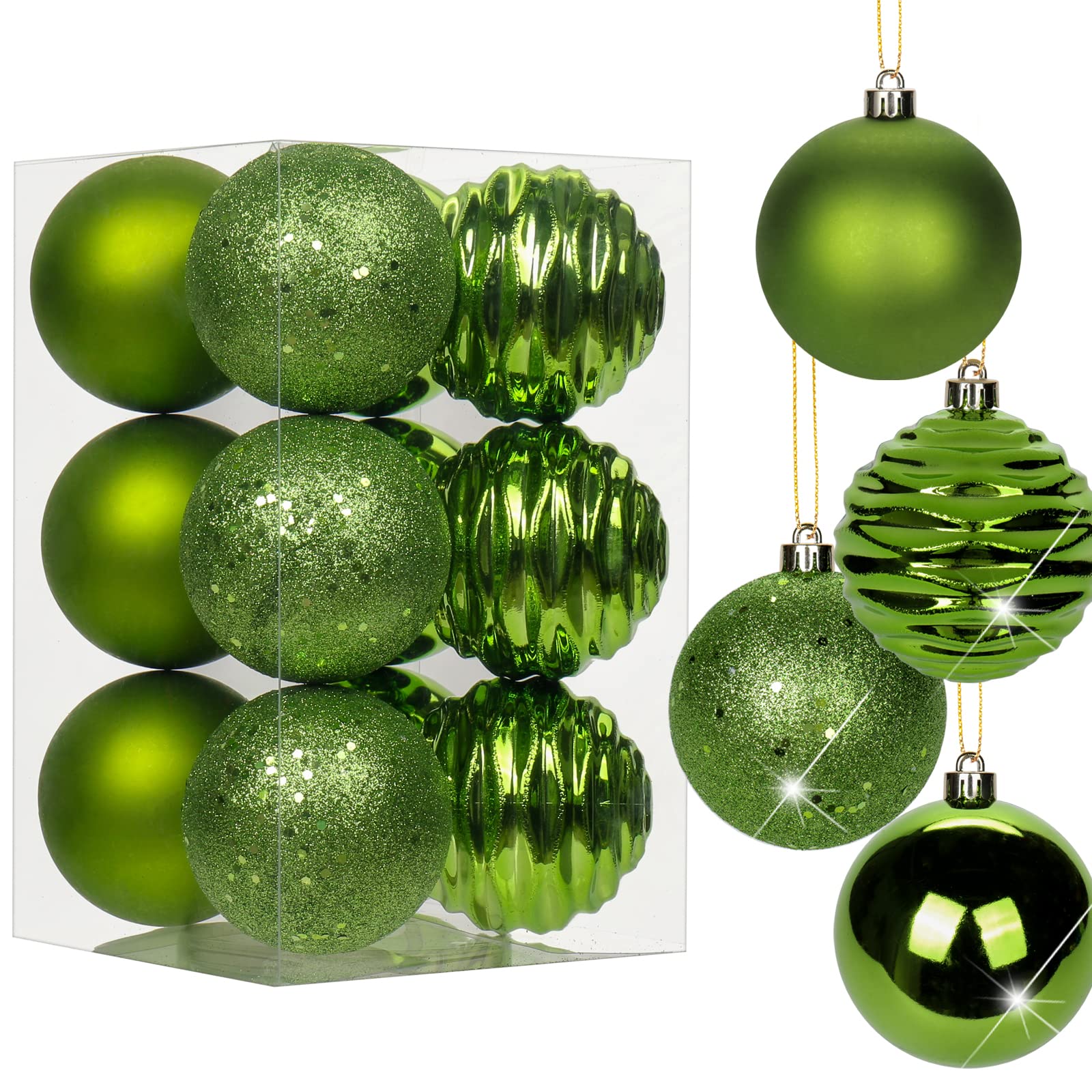 12er-Set 8cm Christbaumkugeln Set Weihnachtsbaumkugeln Kunststoff Weihnachtsbaumschmuck mit Aufhängeöse Weihnachtsbaumschmuck für Hochzeit, Feiertage, Party, Weihnachten, Halloween, Heimdekoration