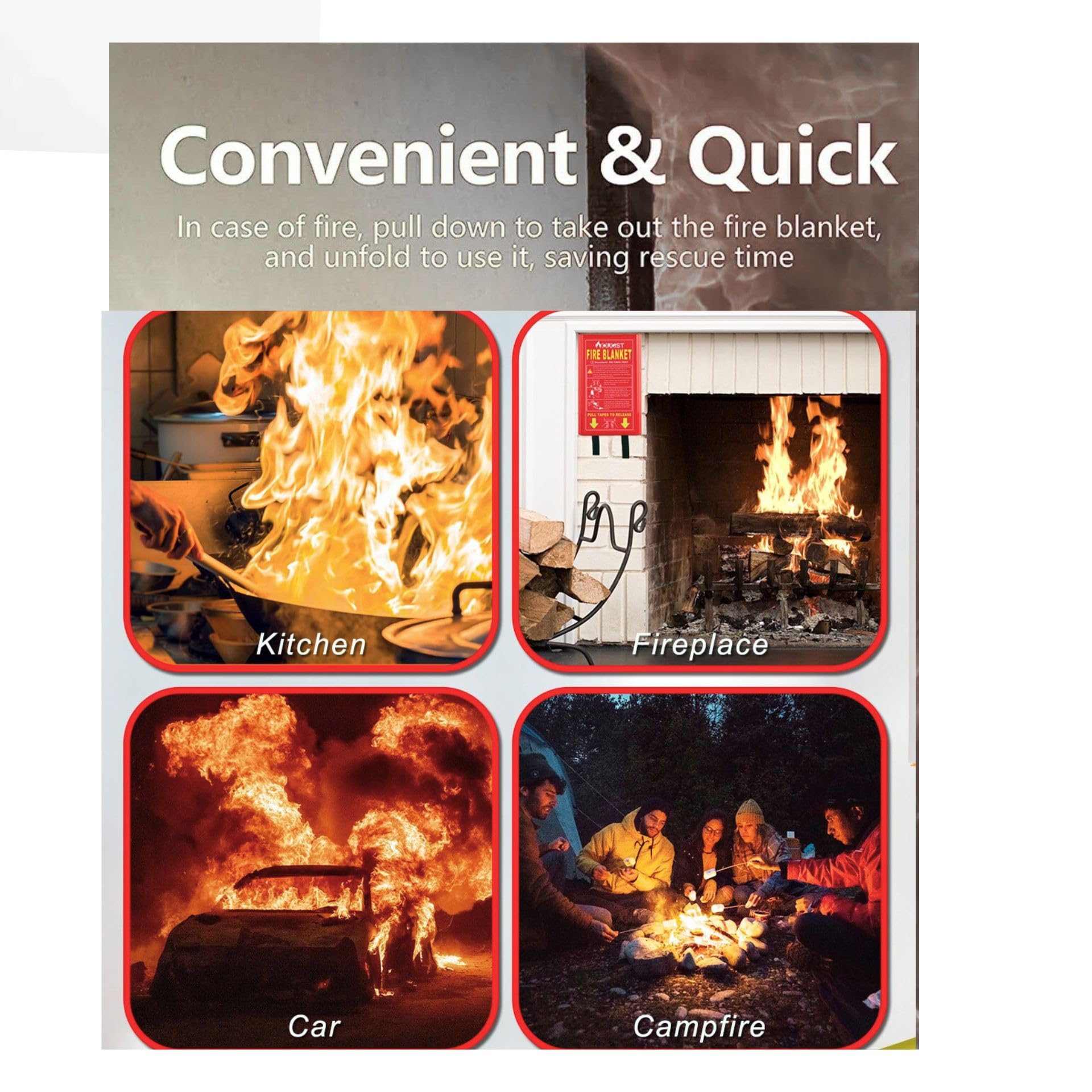 Fire Blanket (1m x 2m) for Home, Kitchen & Car | Emergency Fire Safety Blanket for Cooking & Electrical Fires | Reusable Fire Retardant Fiberglass Sheet for Industry, School, Office & Outdoor Use 2