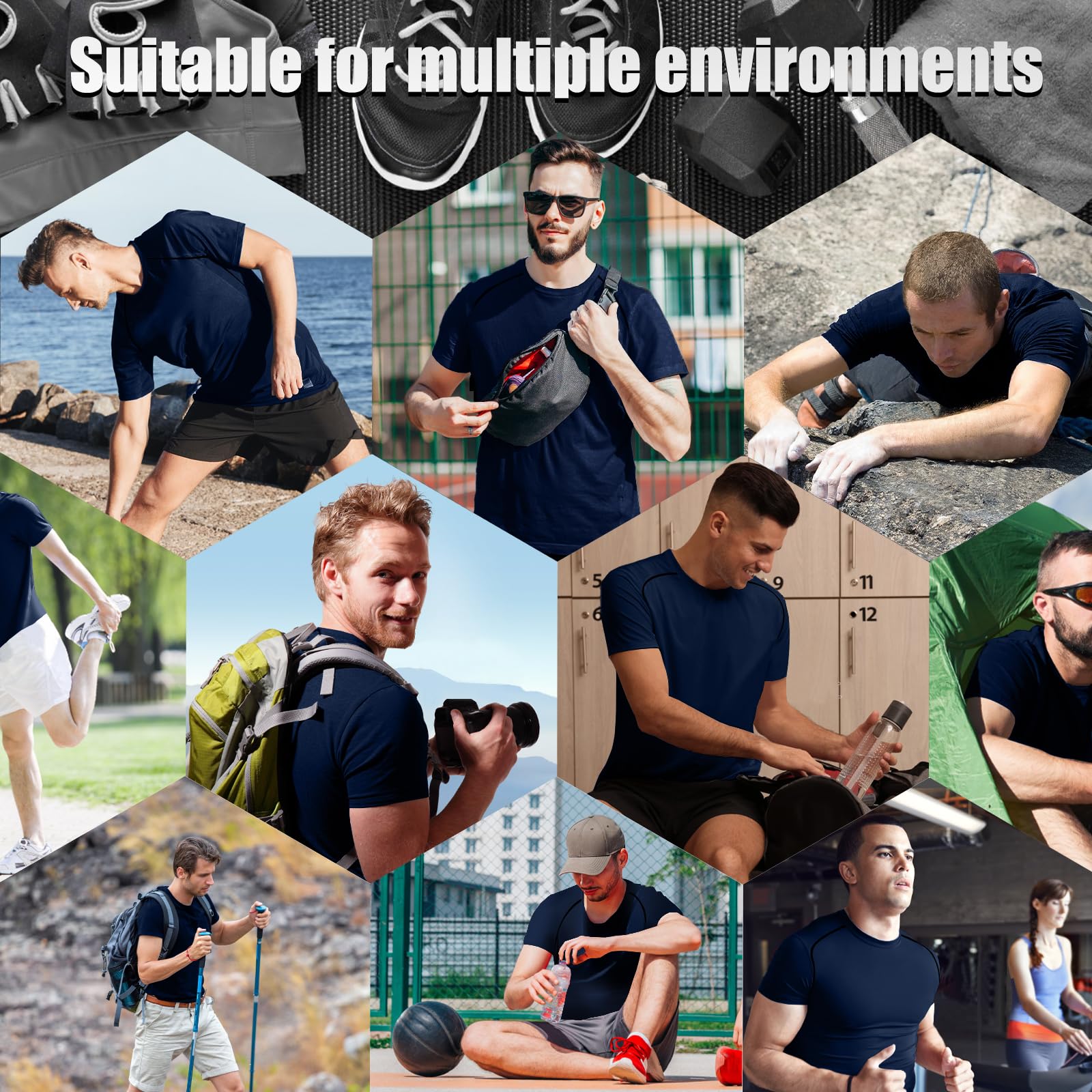Camiseta Compresión Hombre Entrenamiento Deportes Manga Corta Camiseta Ciclismo Atlético Camisetas interiors Secado Rápido Tops Mallas Transpirables Base Deportiva de Gimnasio