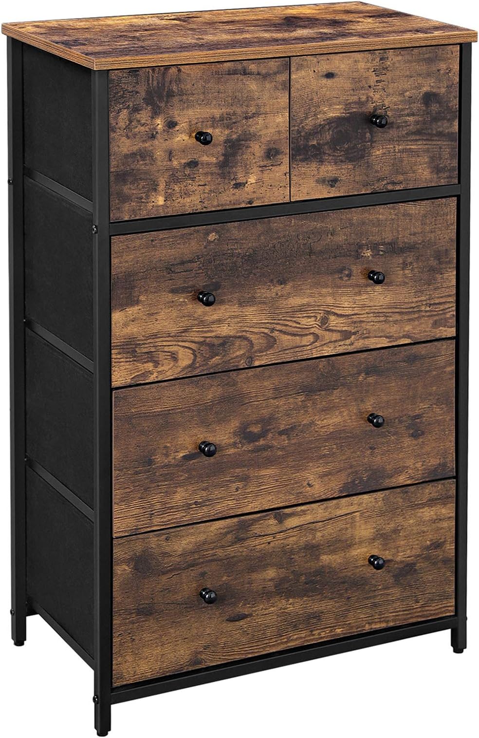 SONGMICS Chest of Drawers Storage Cabinet with 5 Fabric Drawers, Industrial Style, Living Room, Entrance, Hallway, Children's Room, Rustic Brown and Black LGS45H
