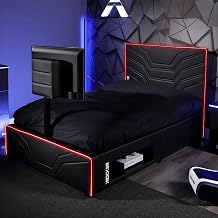 X-Rocker Oracle RGB Gaming Bed with Rotating TV Mount and Neo Fibre LED Lighting, Storage and Cable Management, Single 3ft Low Sleeper Bedstead, 40" TV with 90x190cm Mattress Included - BLACK
