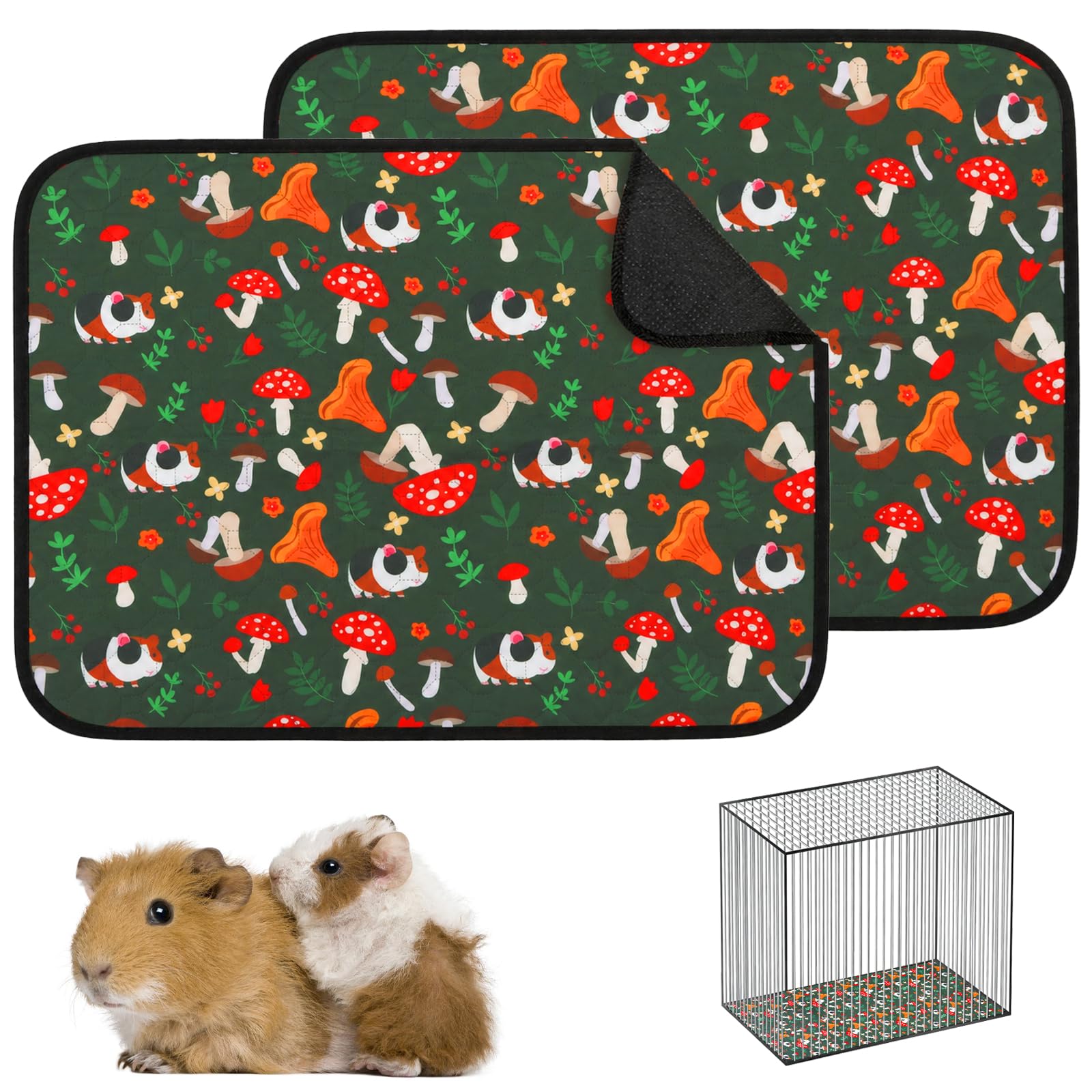 2 Pack Guinea Pig Cage Liner, Reusable Guinea Pig Mats Washable, 60x45cm