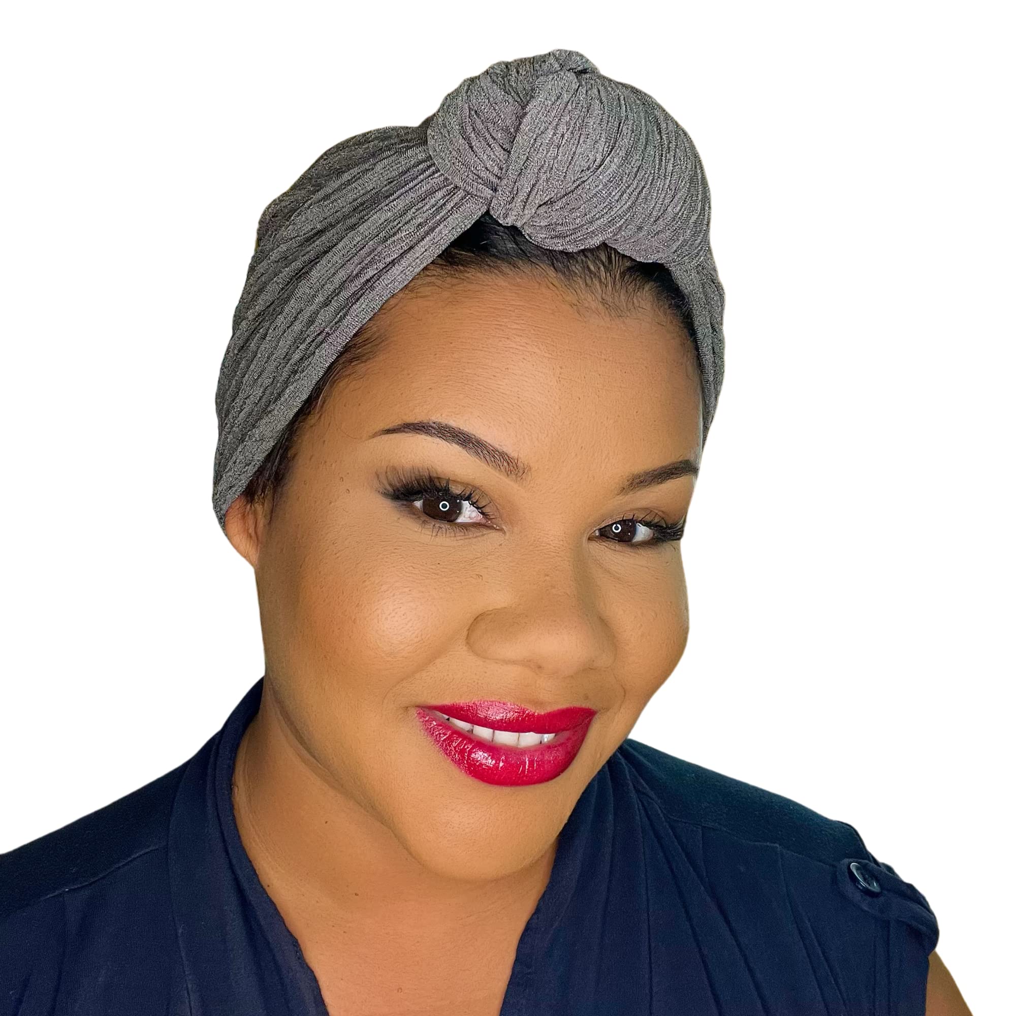 Grey Pre-tied Knot Headwrap for Women Stretch Head Covering Summer Breathable Lightweight Turban Solid Color